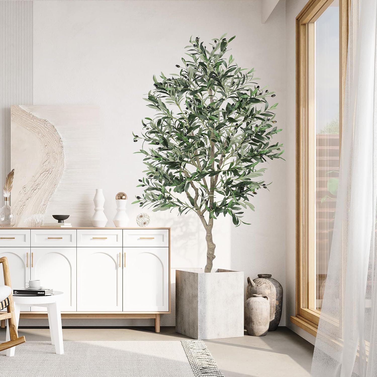 Detalle 2 de YOLEO 6FT Artificial Olive Tree (Style 5) – Faux Olive Silk Plant for Indoor & Balcony Decor