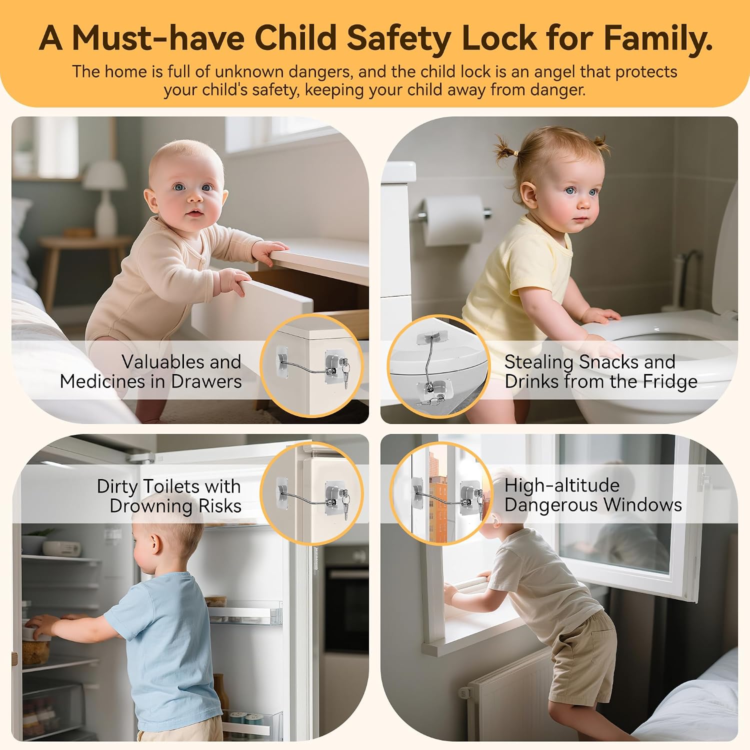 Thumbnail 1 de 2 Pack Fridge Locks with Keys for Child Safety – Self-Adhesive, No Tools