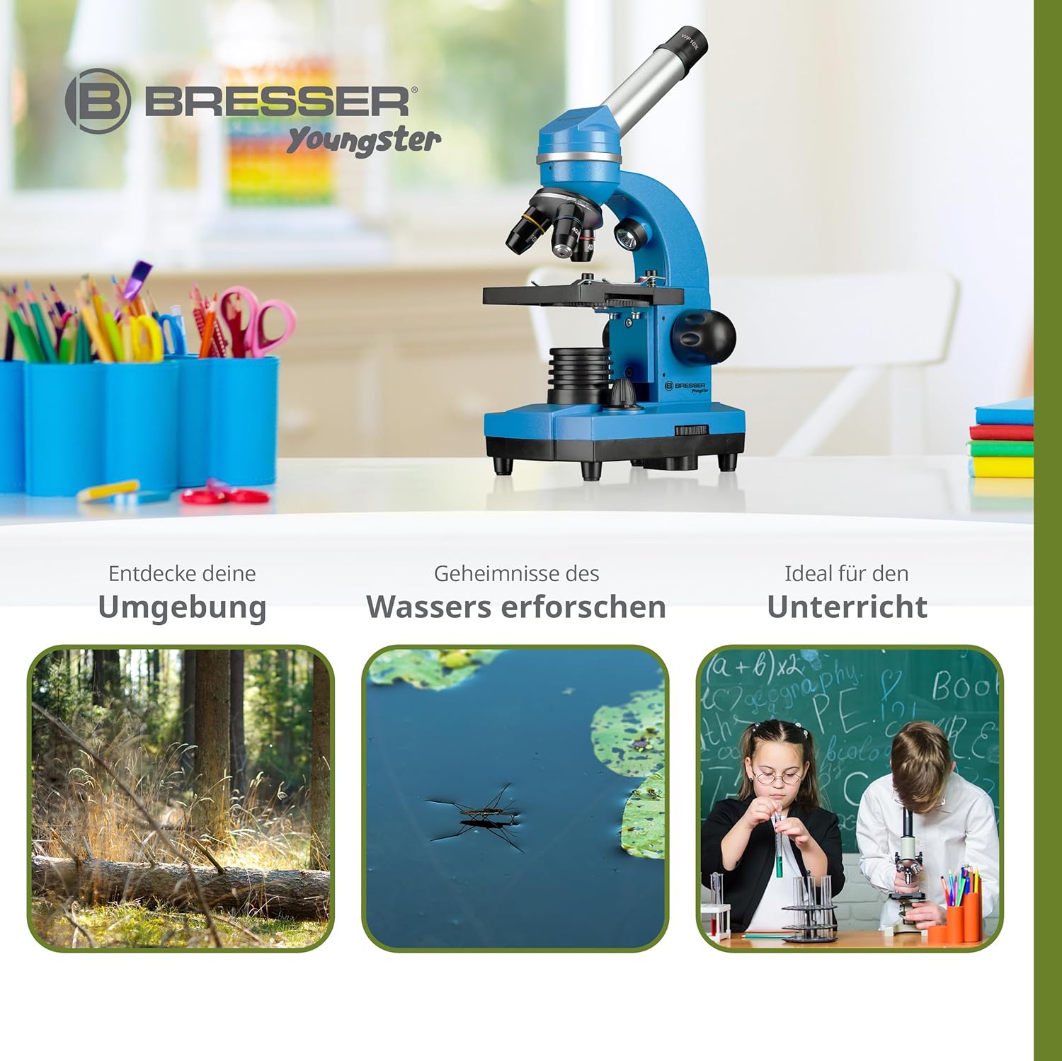 Detalle de Bresser Junior BIOLUX: Schülermikroskop mit Smartphonehalter – Einsteiger‑Set mit umfangreichem Zubehör