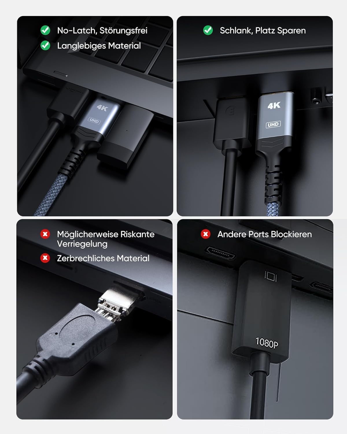Thumbnail 5 de Highwings 4K DisplayPort-auf-HDMI-Kabel (4,5 m) – unidirektional, für Monitor, TV, Beamer