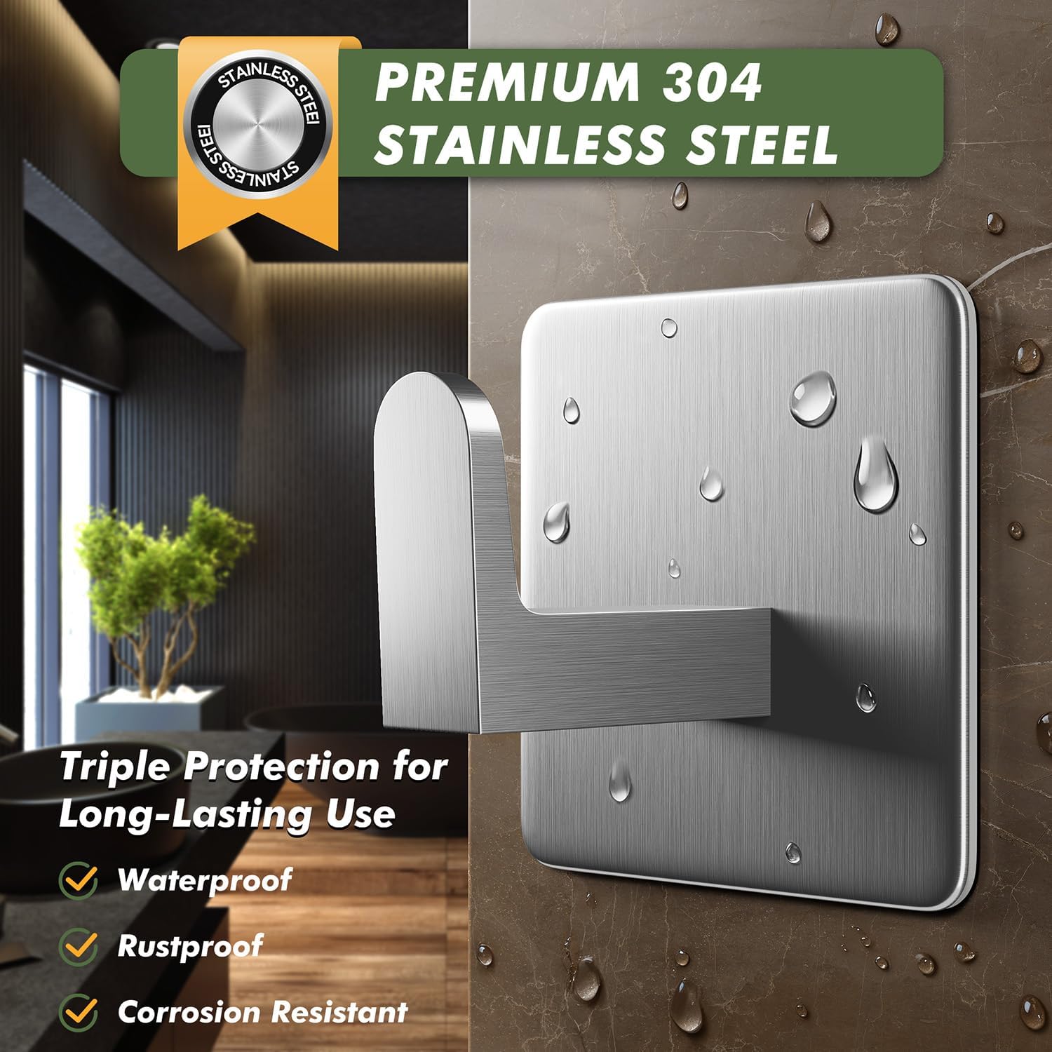 Detalle 2 de Auxmir 6 Pack Self-Adhesive Hooks: Heavy-Duty Stainless Steel with 12kg Load