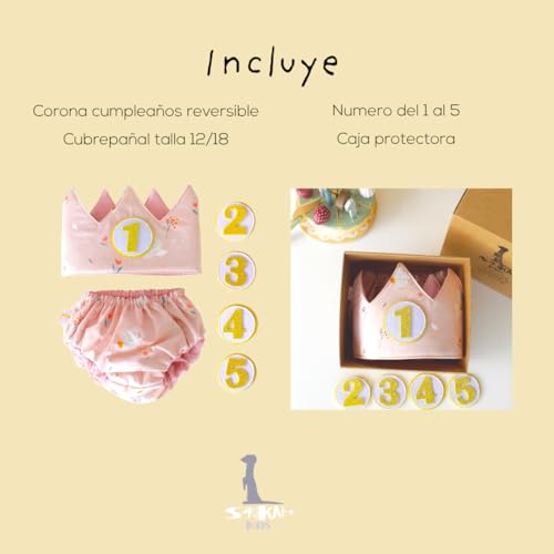 Detalle de Conjunto Cumpleaños para Bebé de 1 Año – Corona y Cubrepañal Surikatokids (Presumida 12-18 M)