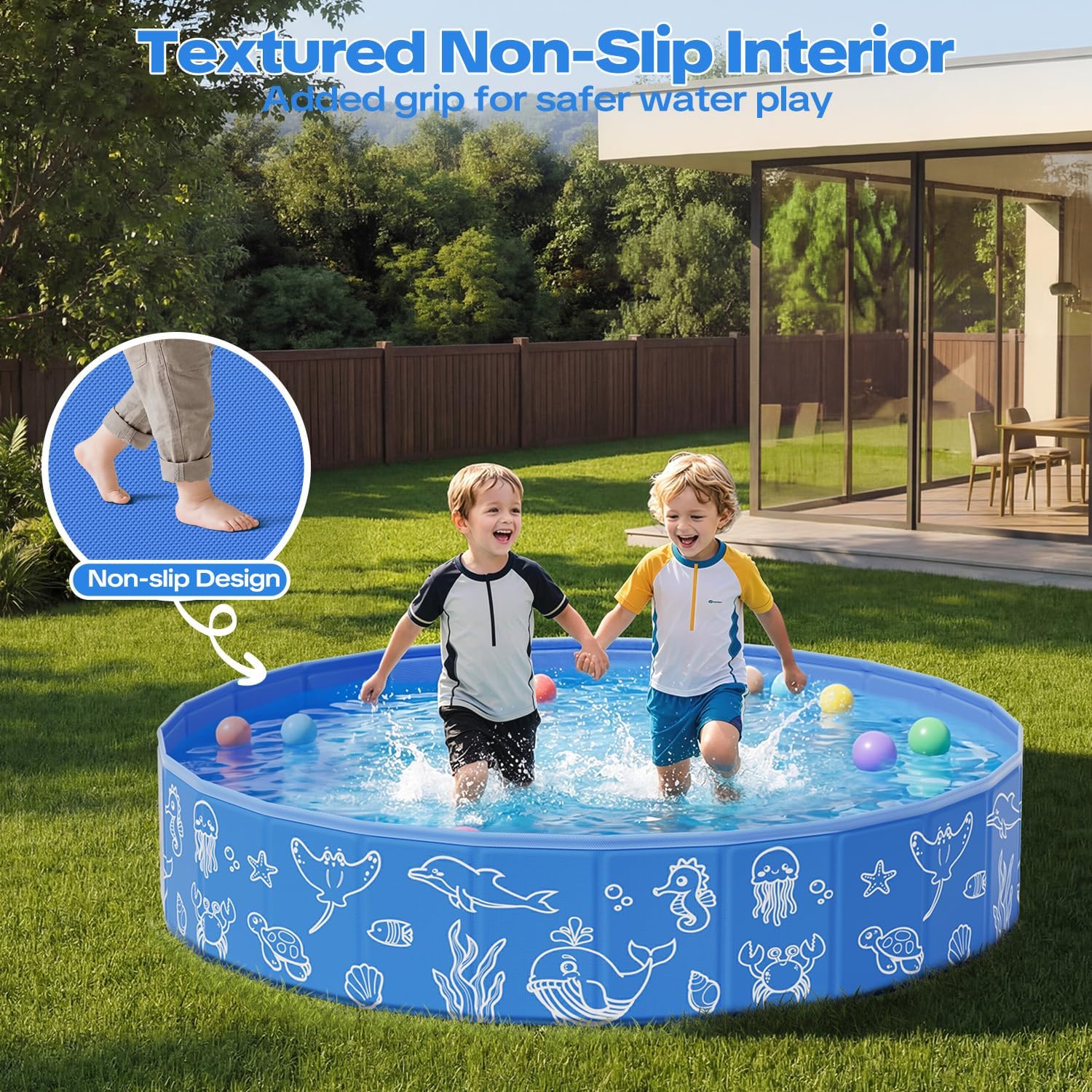 Detalle 2 de Qmioti 63in Kiddie Pool with Canopy – Foldable, Portable Shade Pool for Kids and Pets
