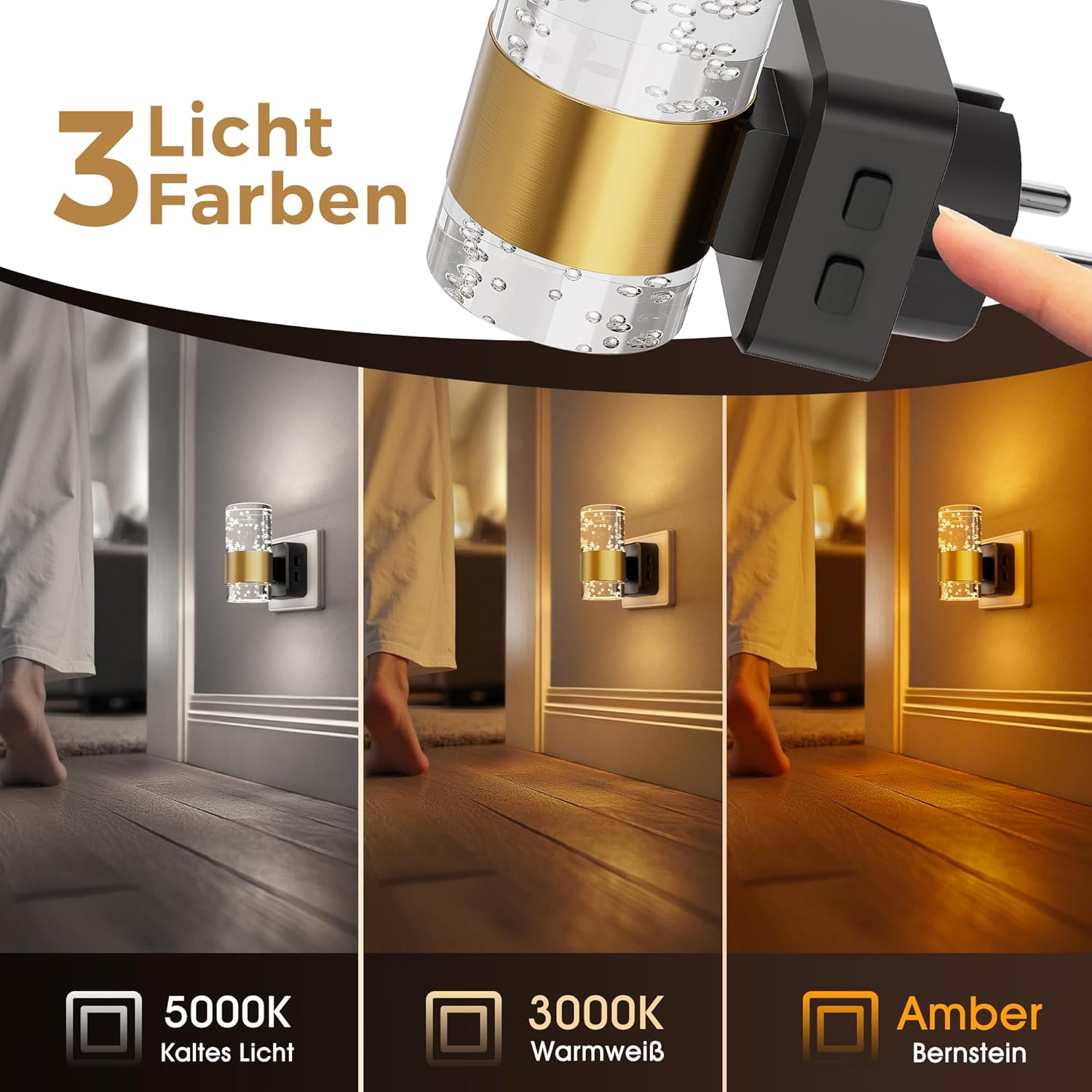 Thumbnail 2 de LOHAS-LED Nachtlicht-Steckdose mit Dämmerungssensor & 3CCT (Bernstein, 3000K, 5000K) – dimmbar 0–100 lm