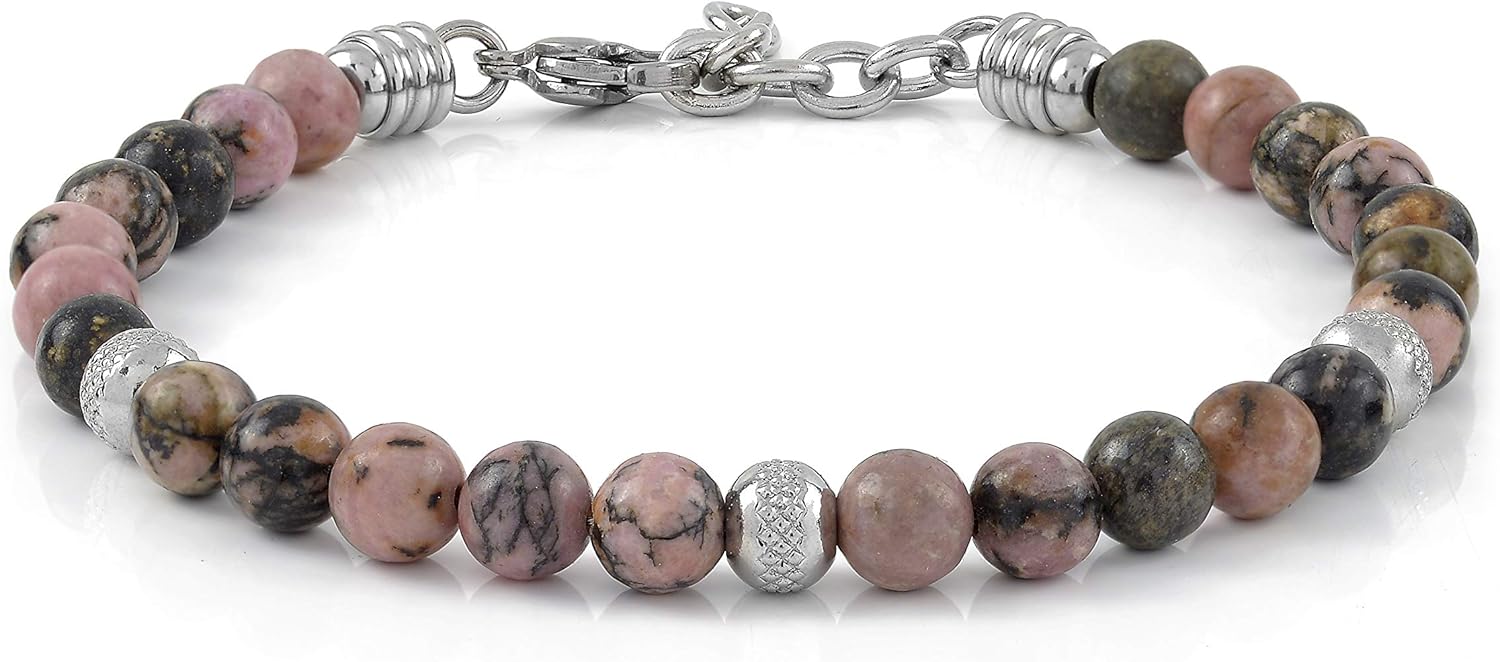 Detalle de Set di 3 Bracciali in acciaio inox e pietre dure naturali – Made in Italy, regolabili