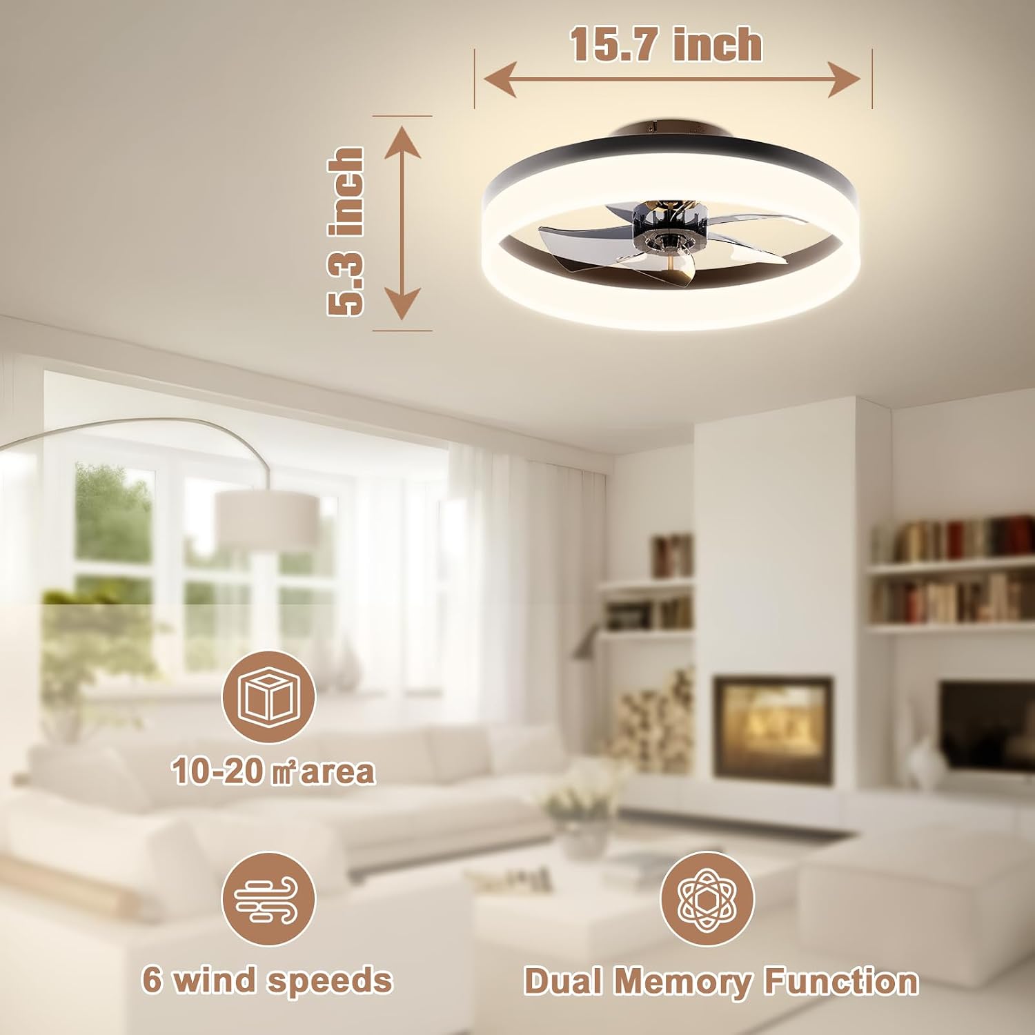 Thumbnail 5 de VOLISUN Low-Profile Ceiling Fan, 15.7-Inch