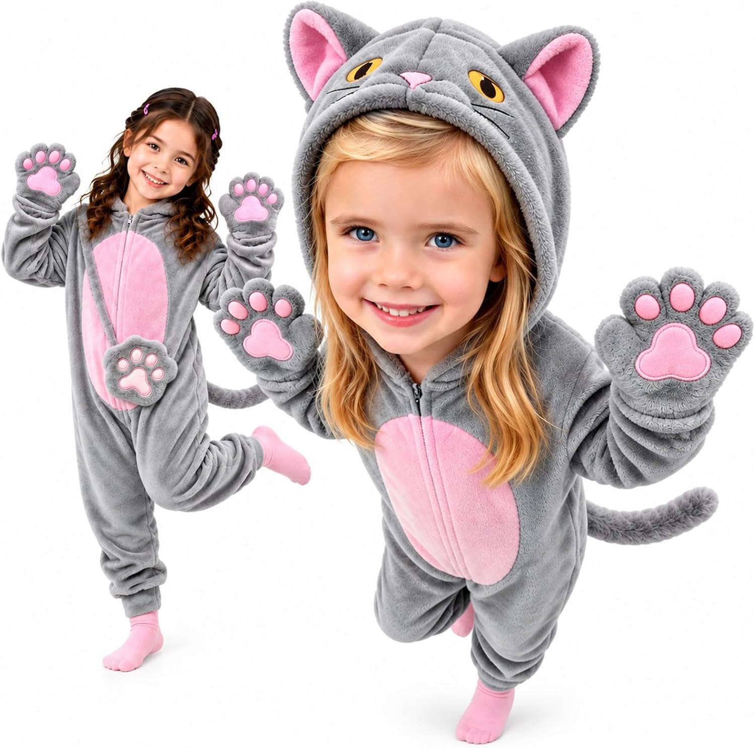 Detalle de HOZUZER Black Cat Costume for Girls with 3D Hood, Detachable Tail & Bag