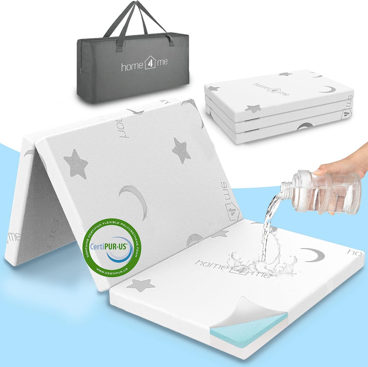 Detalle de Home4me HE-013 Trifold Pack and Play Mattress, Dual-Sided Gel Memory Foam