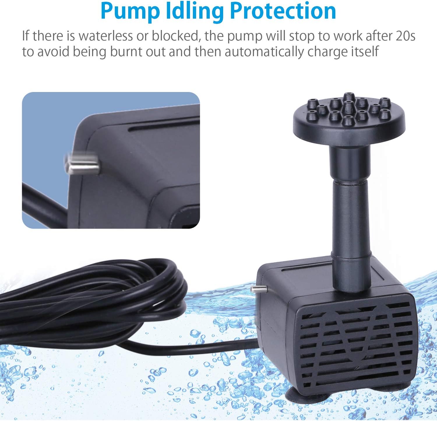 Thumbnail 4 de AISITIN 5.5W Solar Fountain Pump: Backup Floating Water Fountain for Bird Baths, Ponds and More