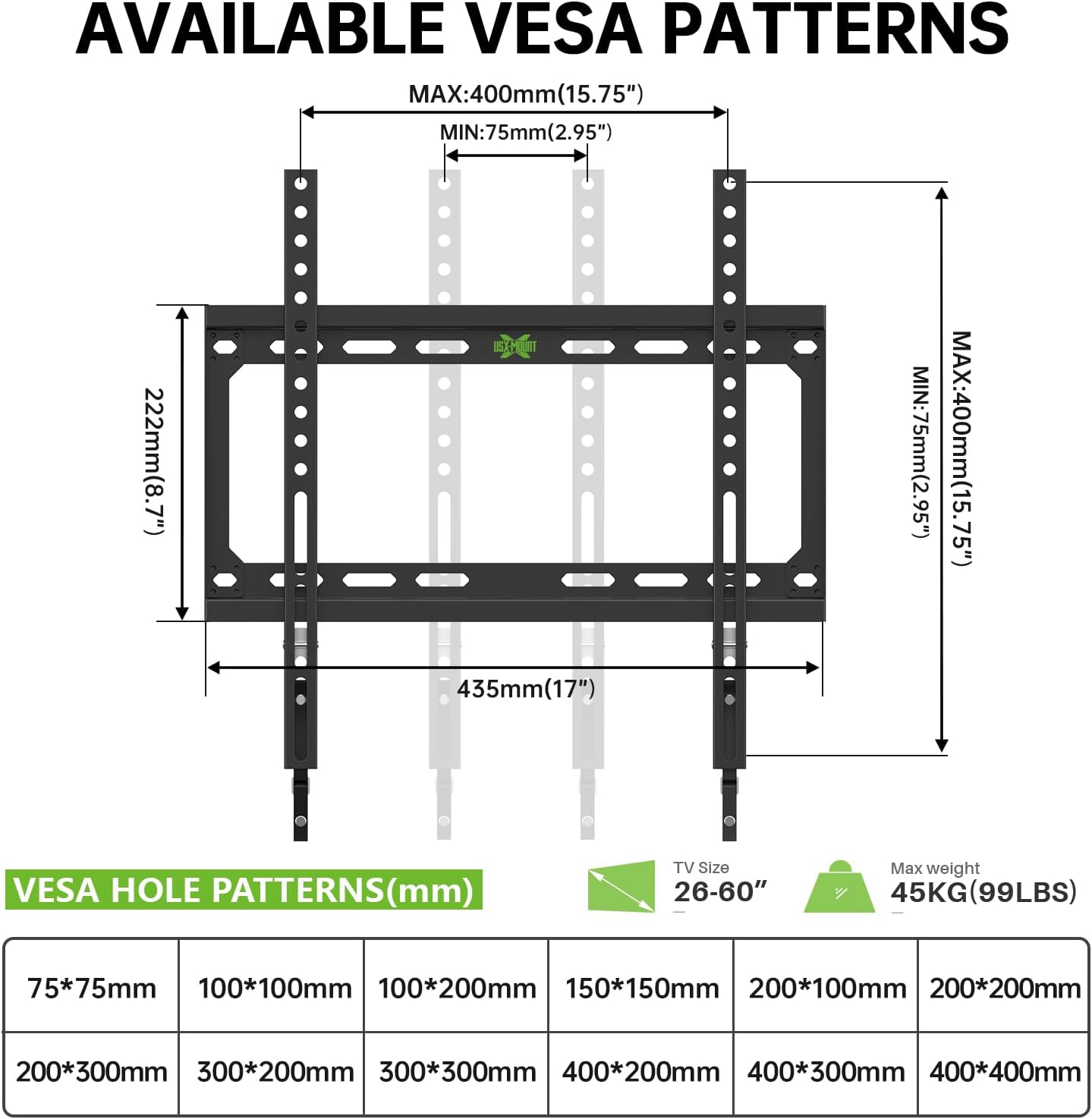 Detalle de USX MOUNT Fixed TV Wall Mount 99lbs
