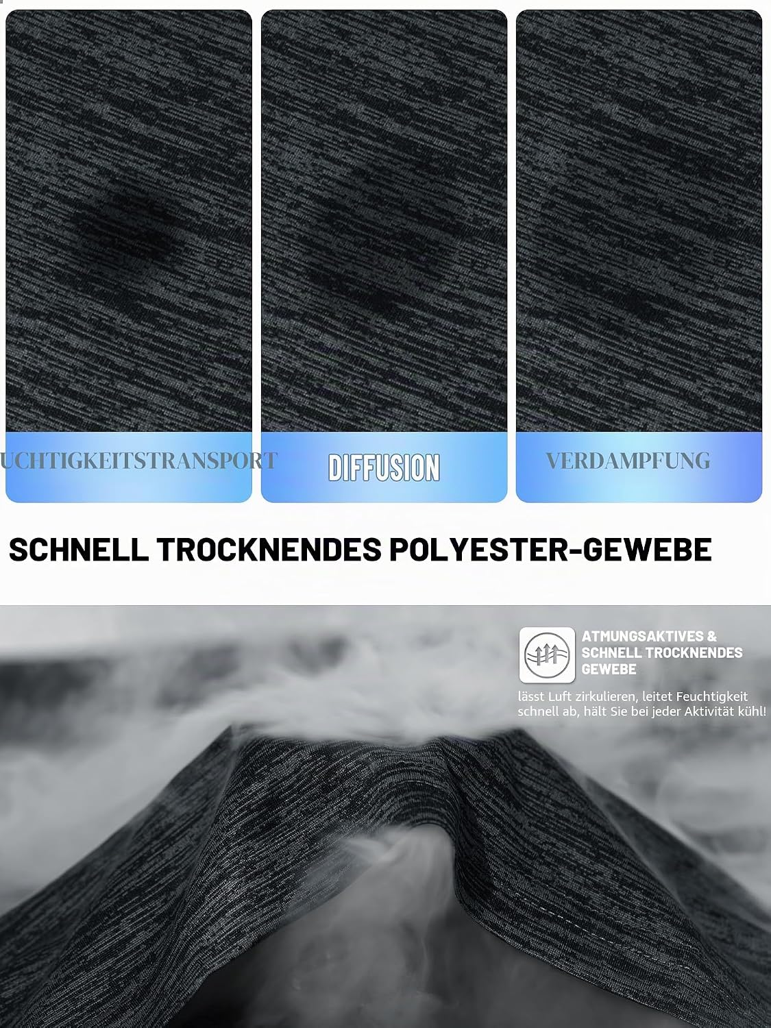 Detalle de TACVASEN Herren Meliertes Sport-T-Shirt mit reflektierenden Streifen (kurzarm, schnelltrocknend)