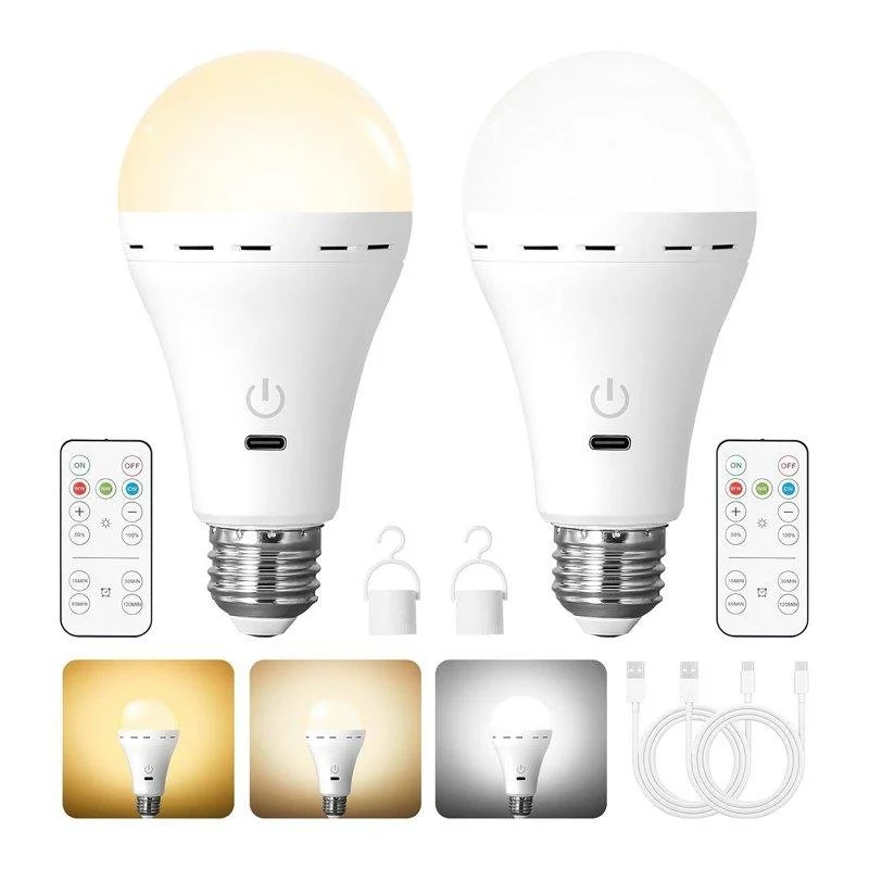 Detalle de Autrucker pack de 2 bombillas LED recargables E27 con mando y 3 tonos