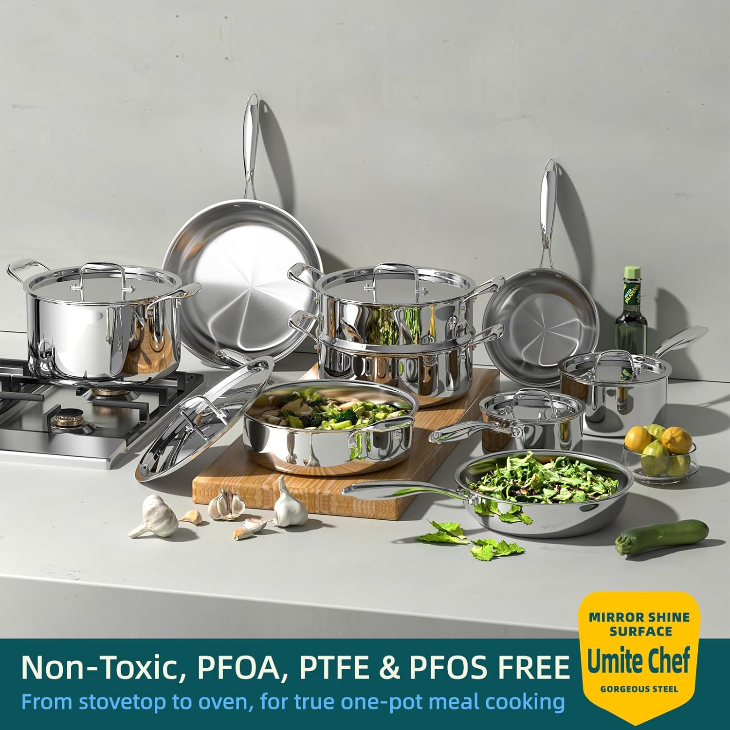 Thumbnail 2 de Umite Chef 5-Ply 14-Piece Cookware Set