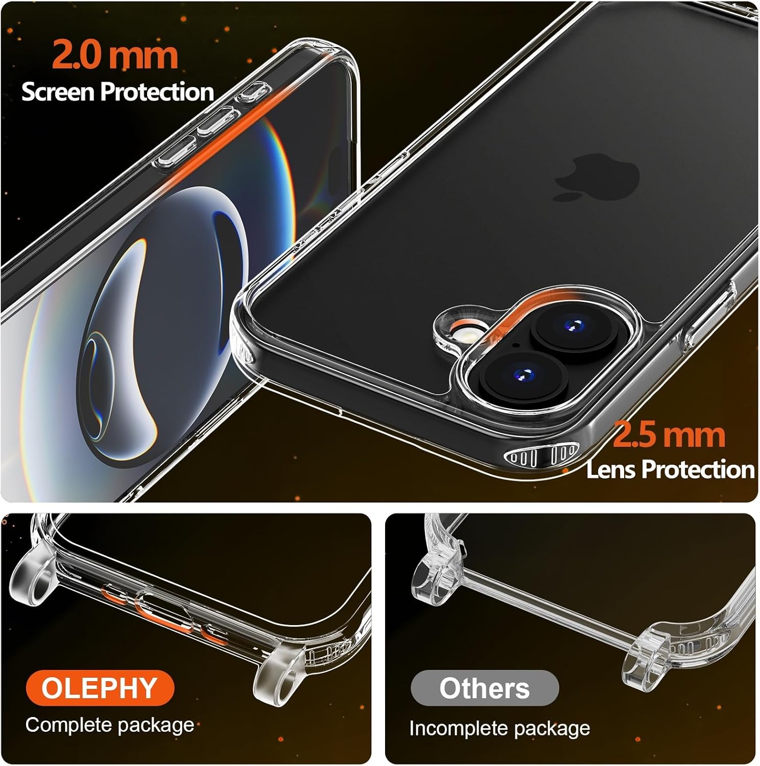 Detalle de Custodia OLEPHY per iPhone 17 con cordino regolabile, trasparente antiurto e anti-graffio (blu)