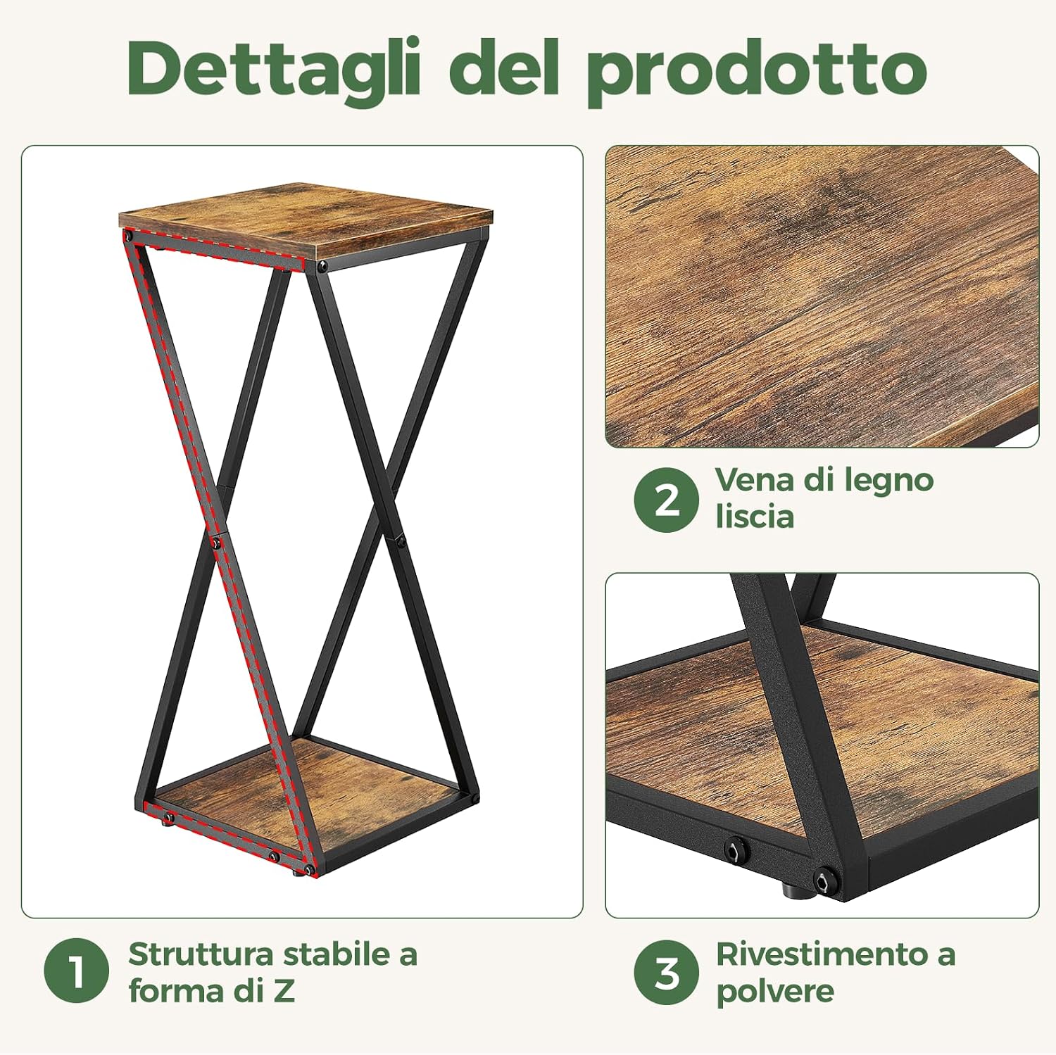 Detalle 2 de Bamworld Porta piante da interno in metallo con ripiani in legno – stile industriale a 2 livelli