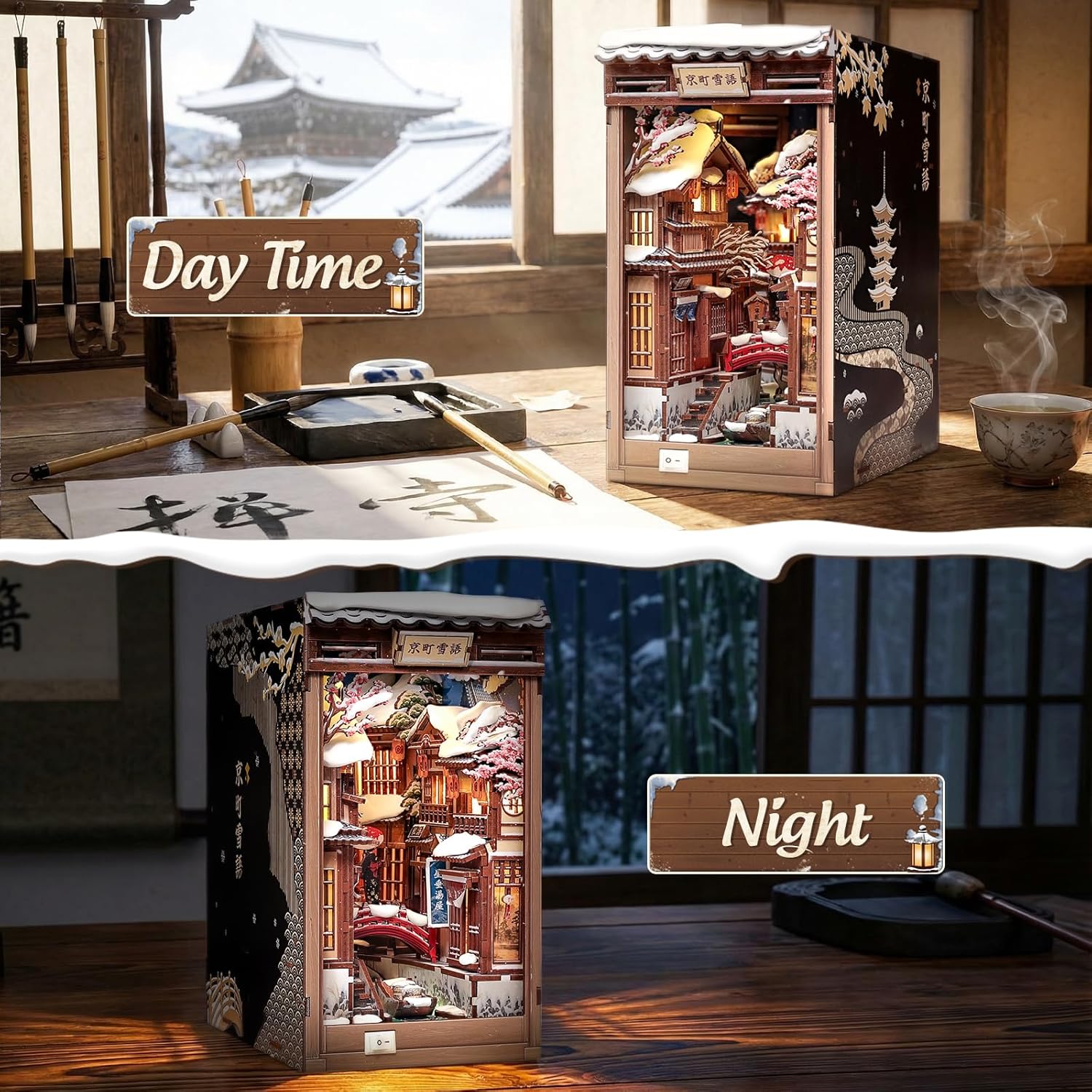 Thumbnail 2 de CUTEBEE Book Nook Kit DIY Dollhouse for Adults – Kyoto Snow Night 3D Wooden Puzzle with LED