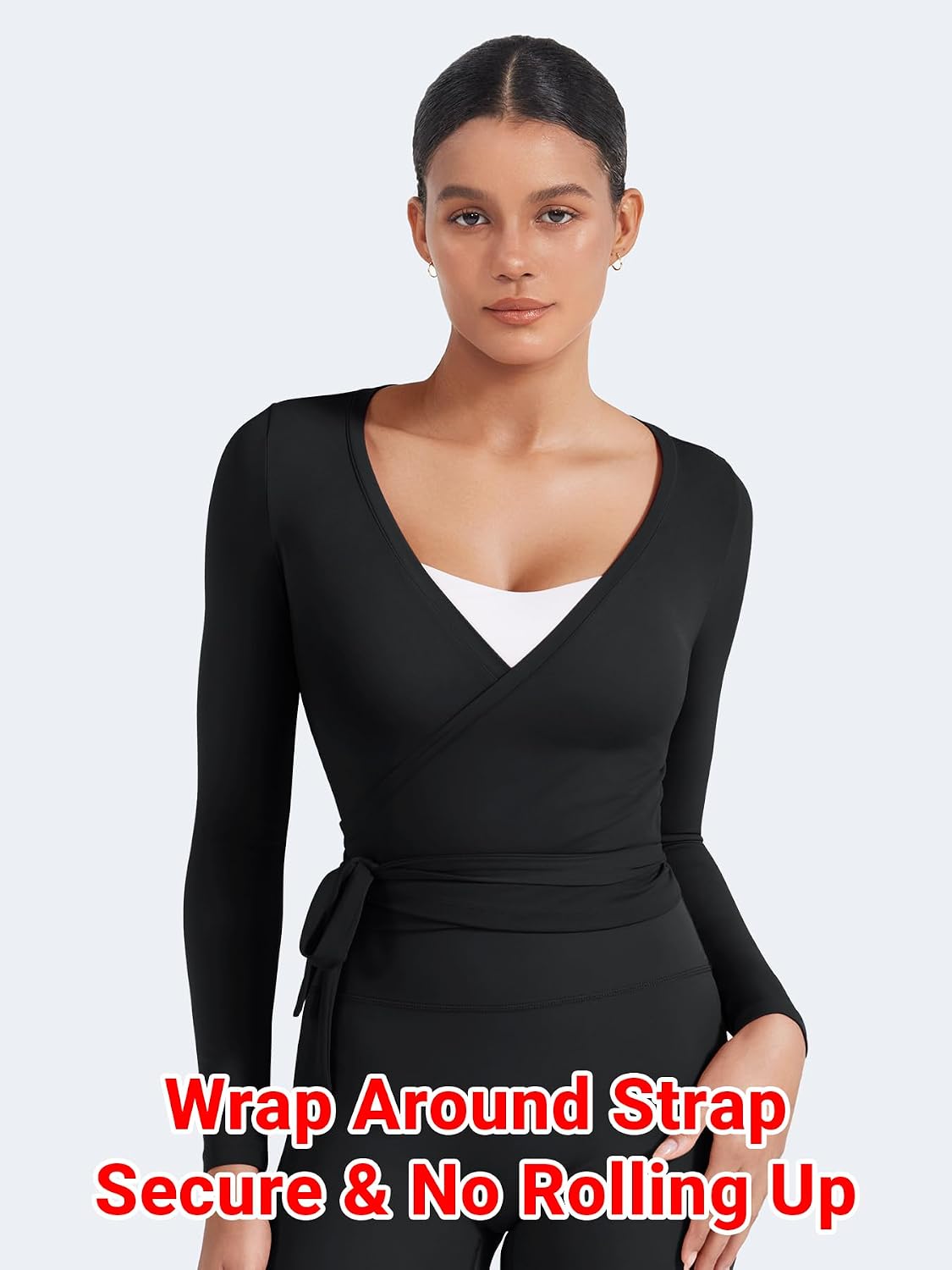Detalle de YEOREO Ease Women's Wrap Top, Long-Sleeve V-Neck Crop with Self-Tie
