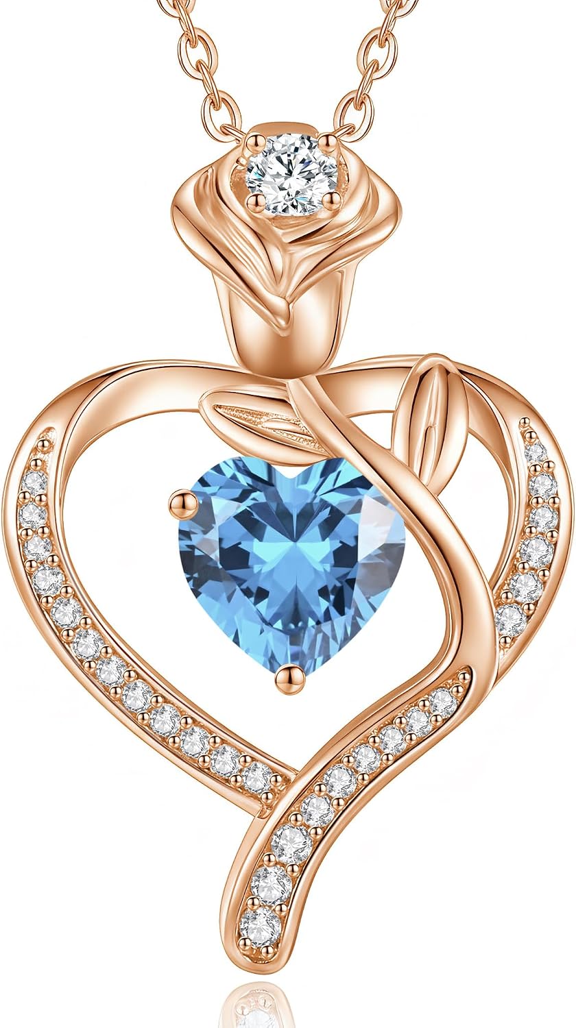 Detalle de CDE Collana Oro Rosa Cuore Pendente Pietra di Nascita – Eleganza romantica e personalizzata