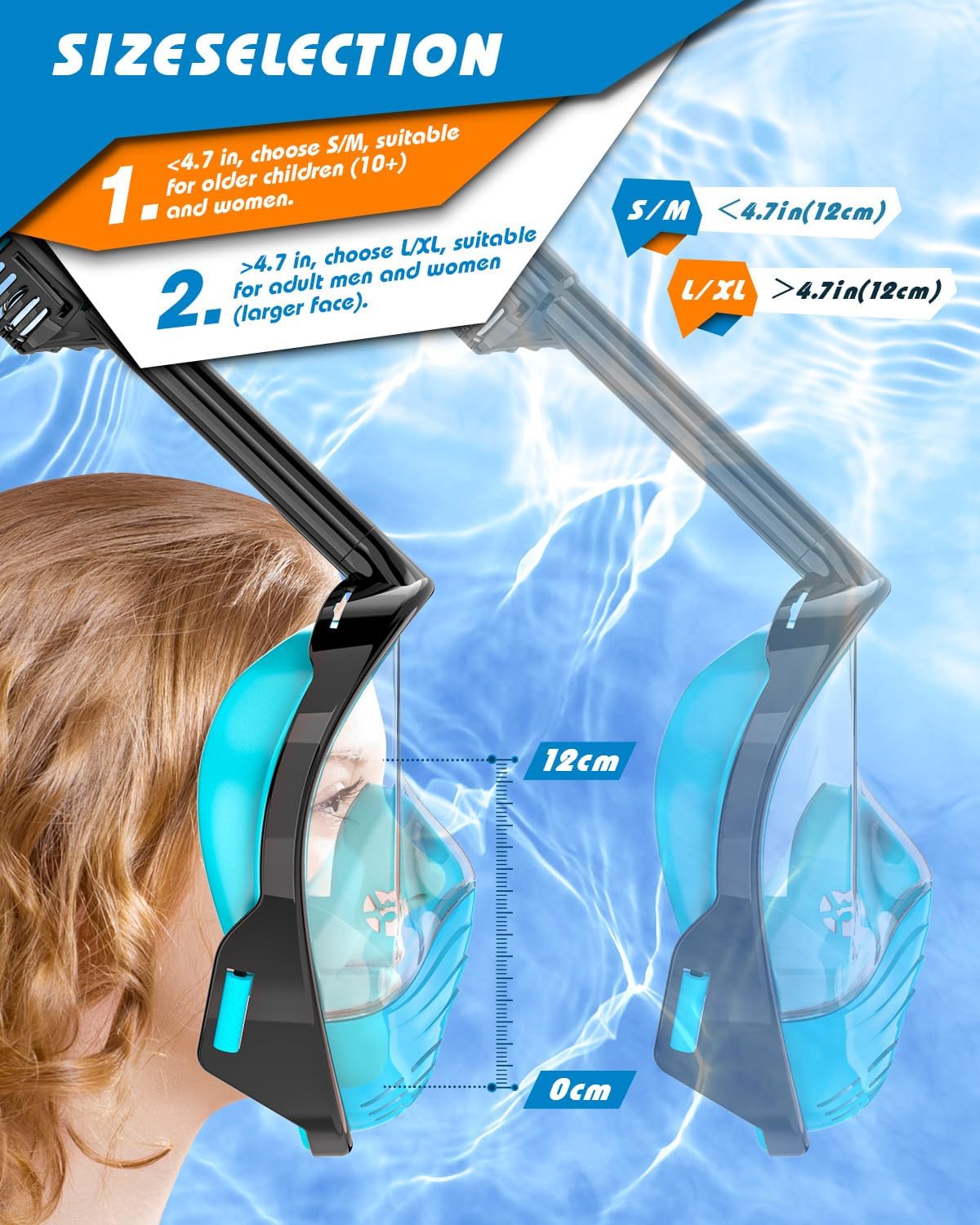 Thumbnail 3 de QingSong Full Face Snorkel Mask for Adults: 180° View, Anti-Fog & Anti-Leak with Camera Mount
