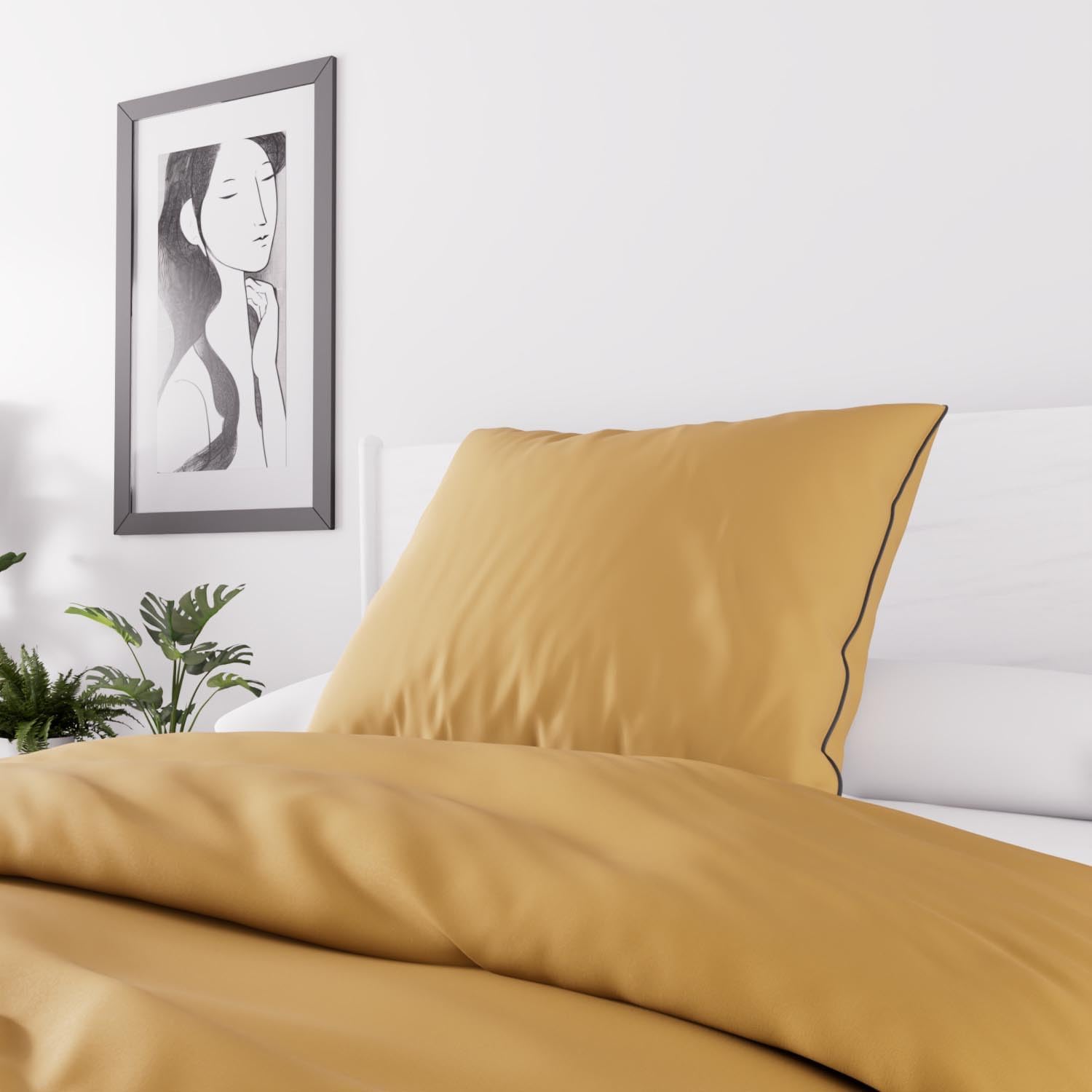 Detalle de Intemporel Parure Housse de Couette en Microfibre lavée 140x200 cm Boheme Moutarde – Soleil d’Ocre
