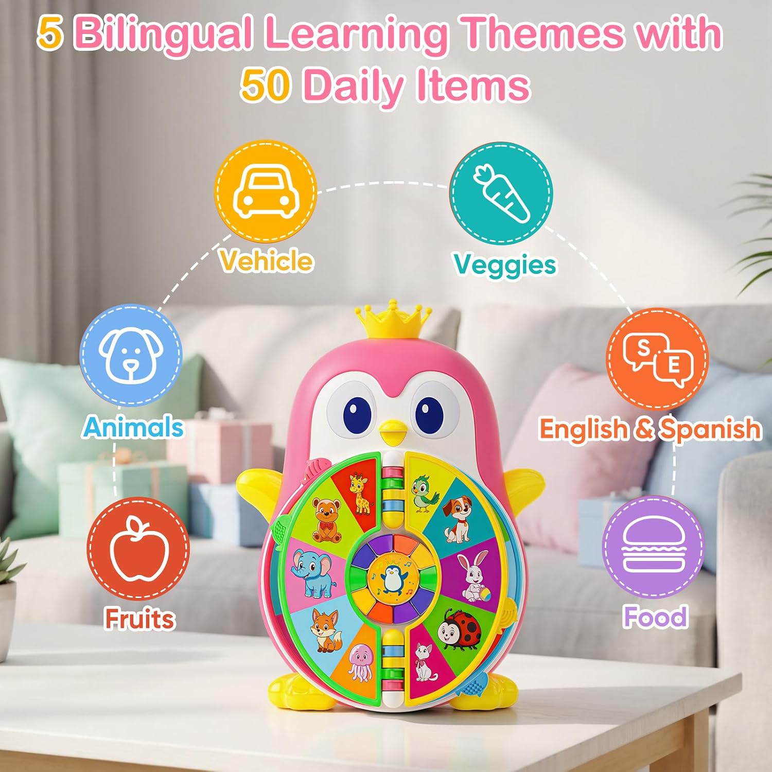 Thumbnail 2 de ToddlerCley Musical Penguin Toy: Bilingual Learning for 12–18 Months