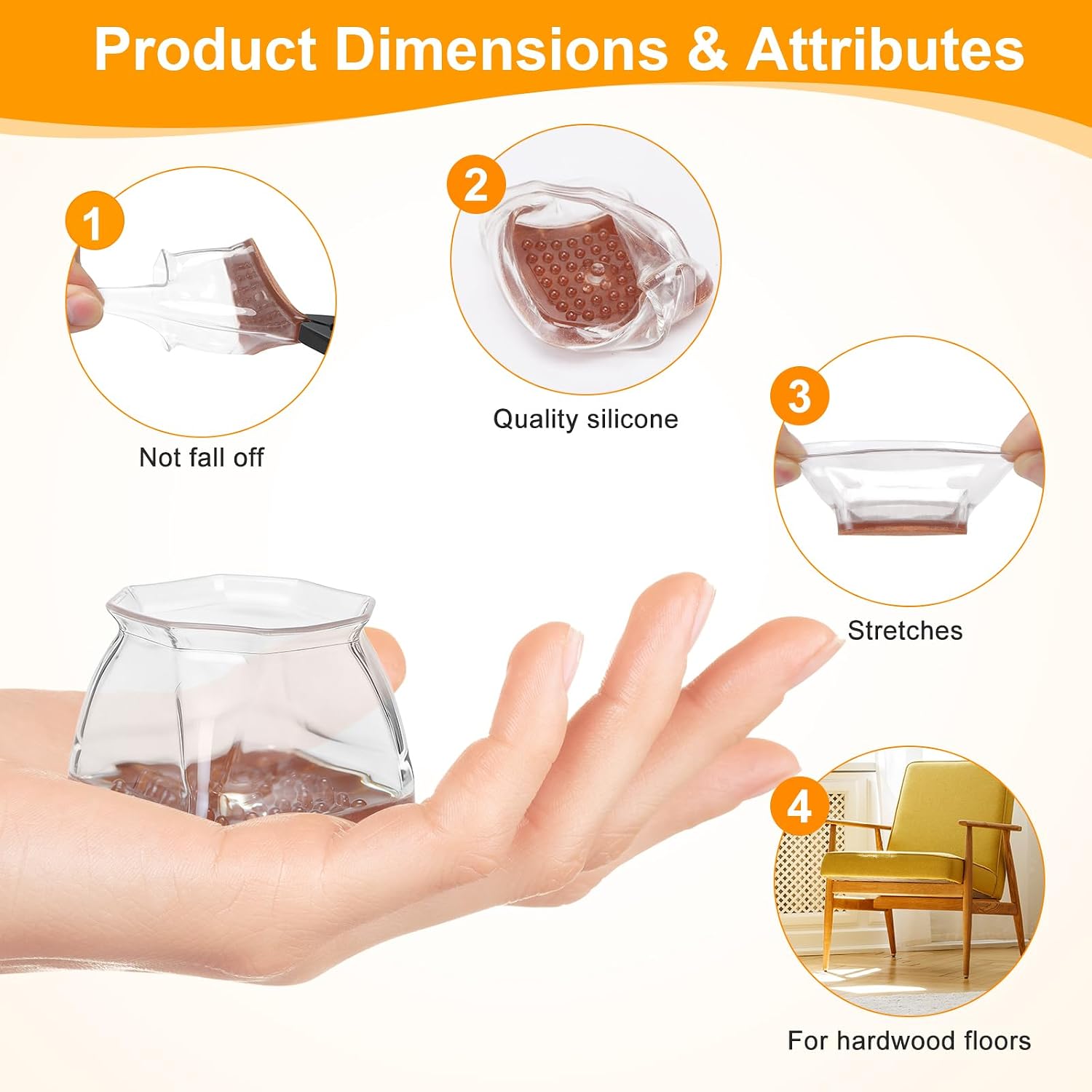 Thumbnail 3 de CHUNZEXI Clear-24Pack Square Chair Leg Protectors, Silicone and Felt, 24-Pack