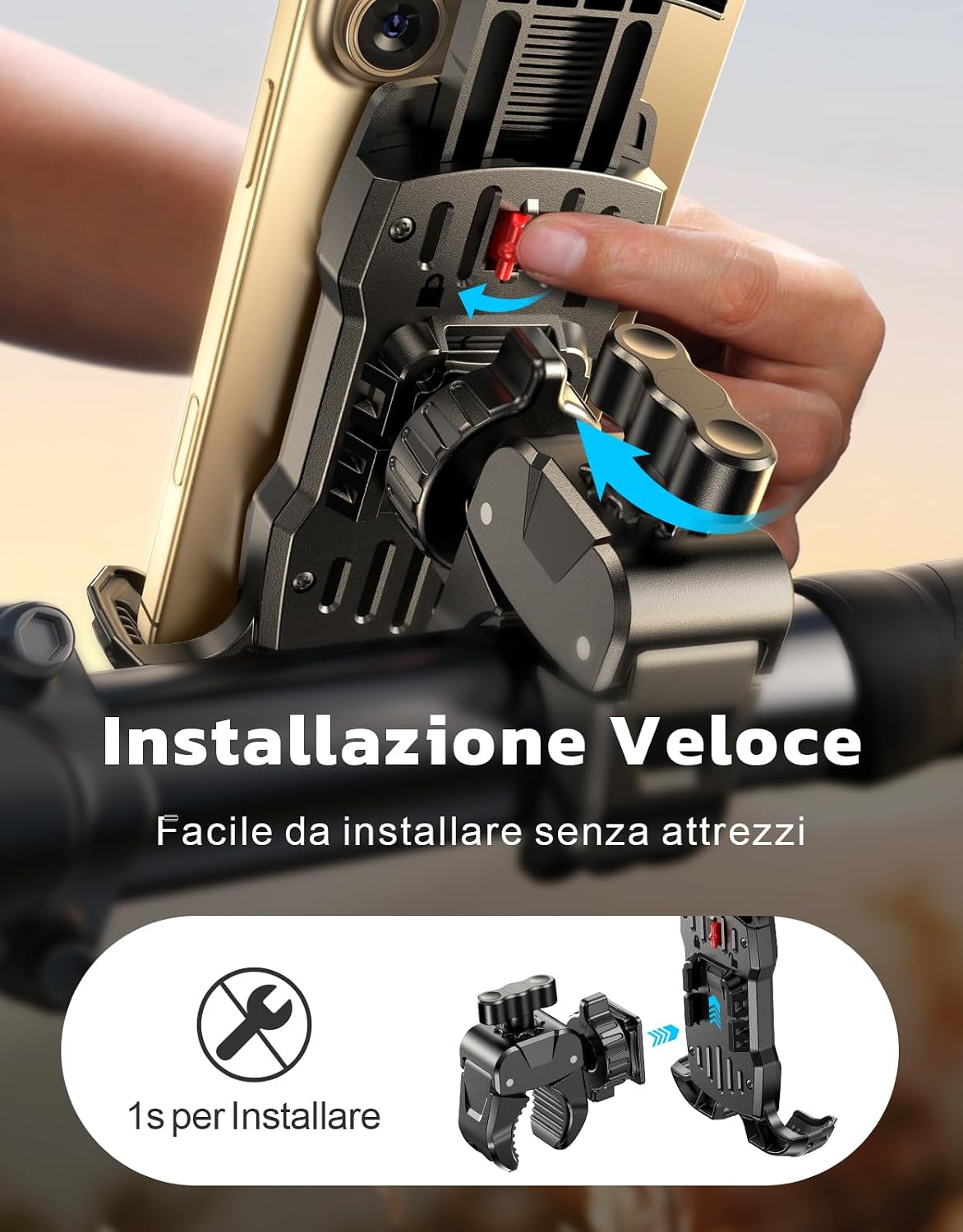 Thumbnail 5 de Rolgno Porta Cellulare Moto: supporto manubrio ultra stabile con rotazione 360°