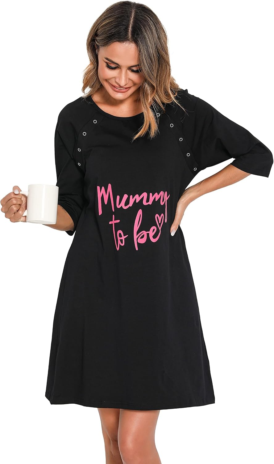 Thumbnail 2 de Vlazom Women 3 in 1 Cotton Nursing/Delivery/Labour/Maternity Nightgown – Half Sleeve with Breastfeeding Snaps