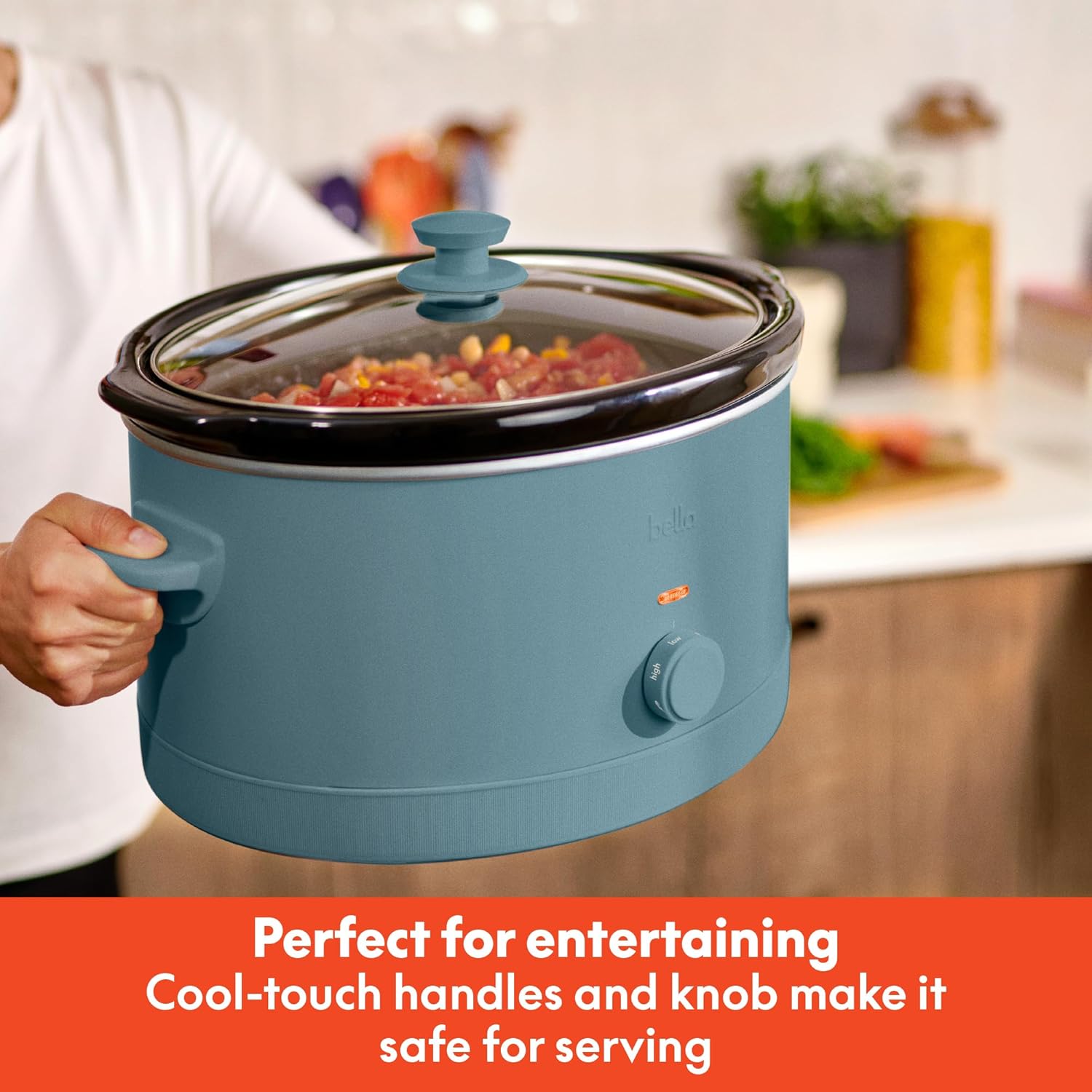 Detalle de bella 6.0 Qt Manual Slow Cooker with Ceramic Nonstick Coating, 3 Heat Settings, Dishwasher-Safe Stoneware