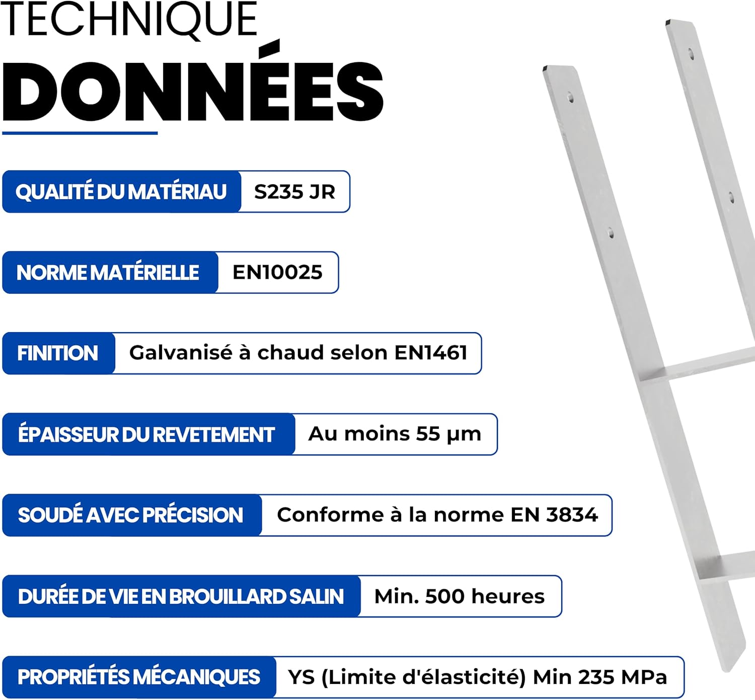 Thumbnail 3 de GeZu Impex Support de poteau en H galvanisé à chaud – Lot de 4, 91 x 400 mm