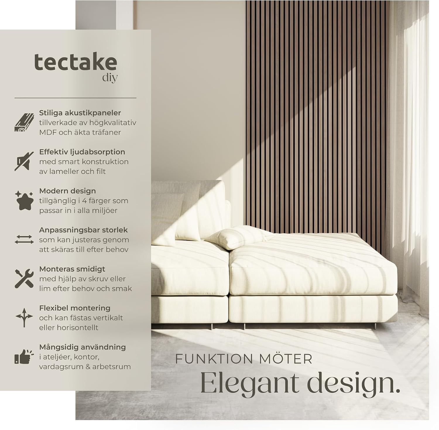 Detalle de tectake Sonic Wall akustikpaneler i mörk ek, 2-pack med äkta träfanér