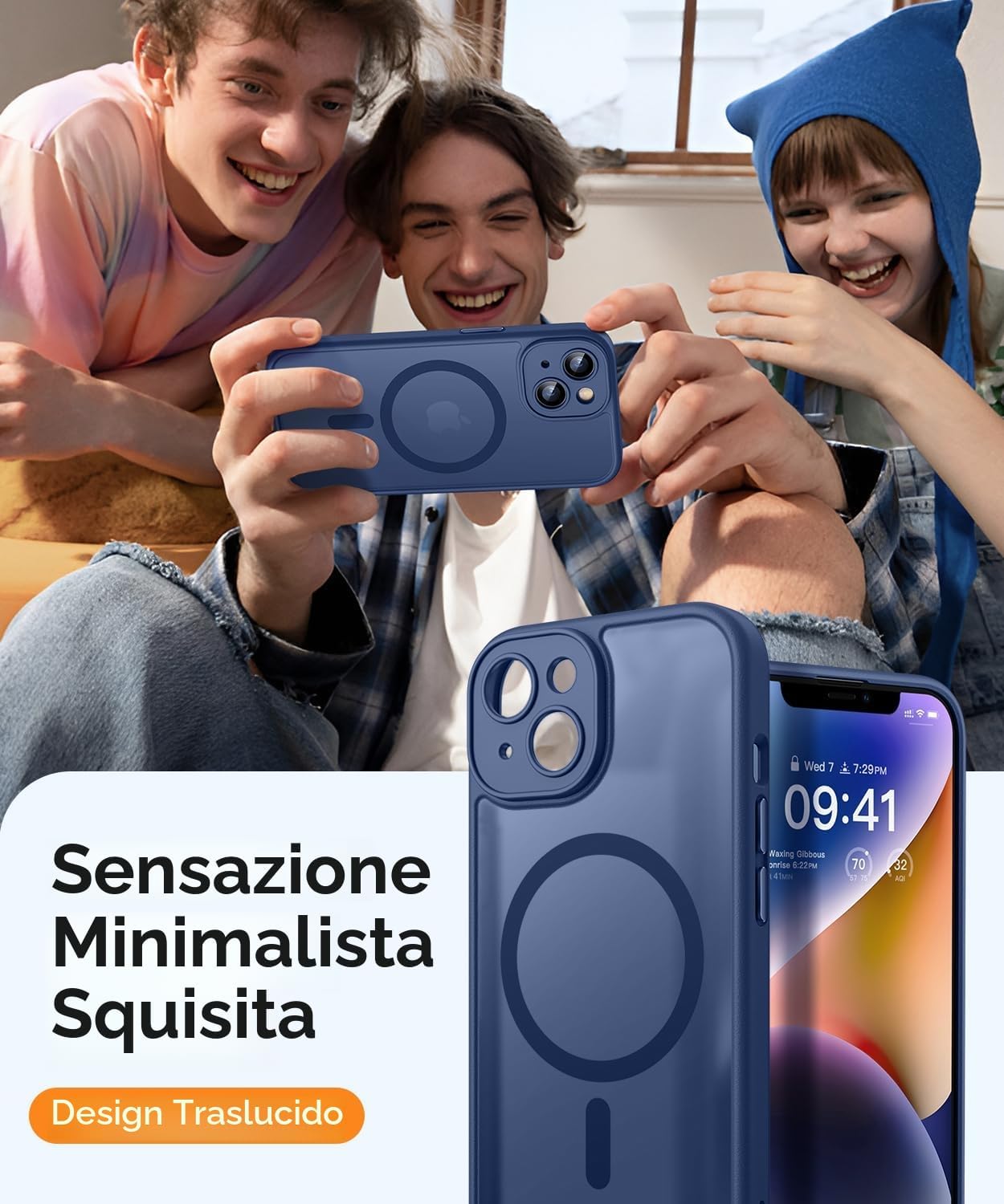 Thumbnail 6 de CANSHN Cover Magnetica per iPhone 14 (6,1) – Protezione Fotocamera Totale, Custodia Traslucida Opaca, Antiurto e MagSafe