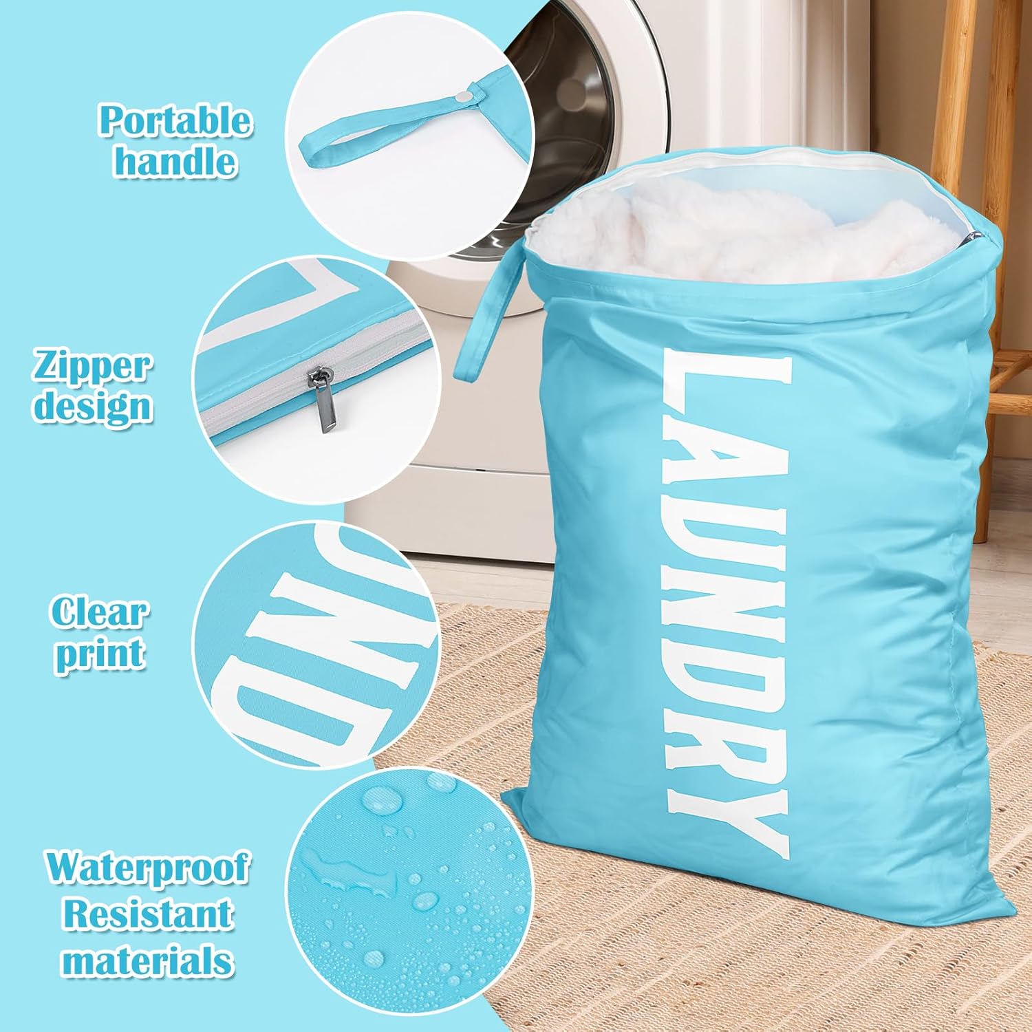 Detalle de Nidoul 2 Pack Travel Laundry Bag: Waterproof Nylon Wet Bags with Zips and Handles