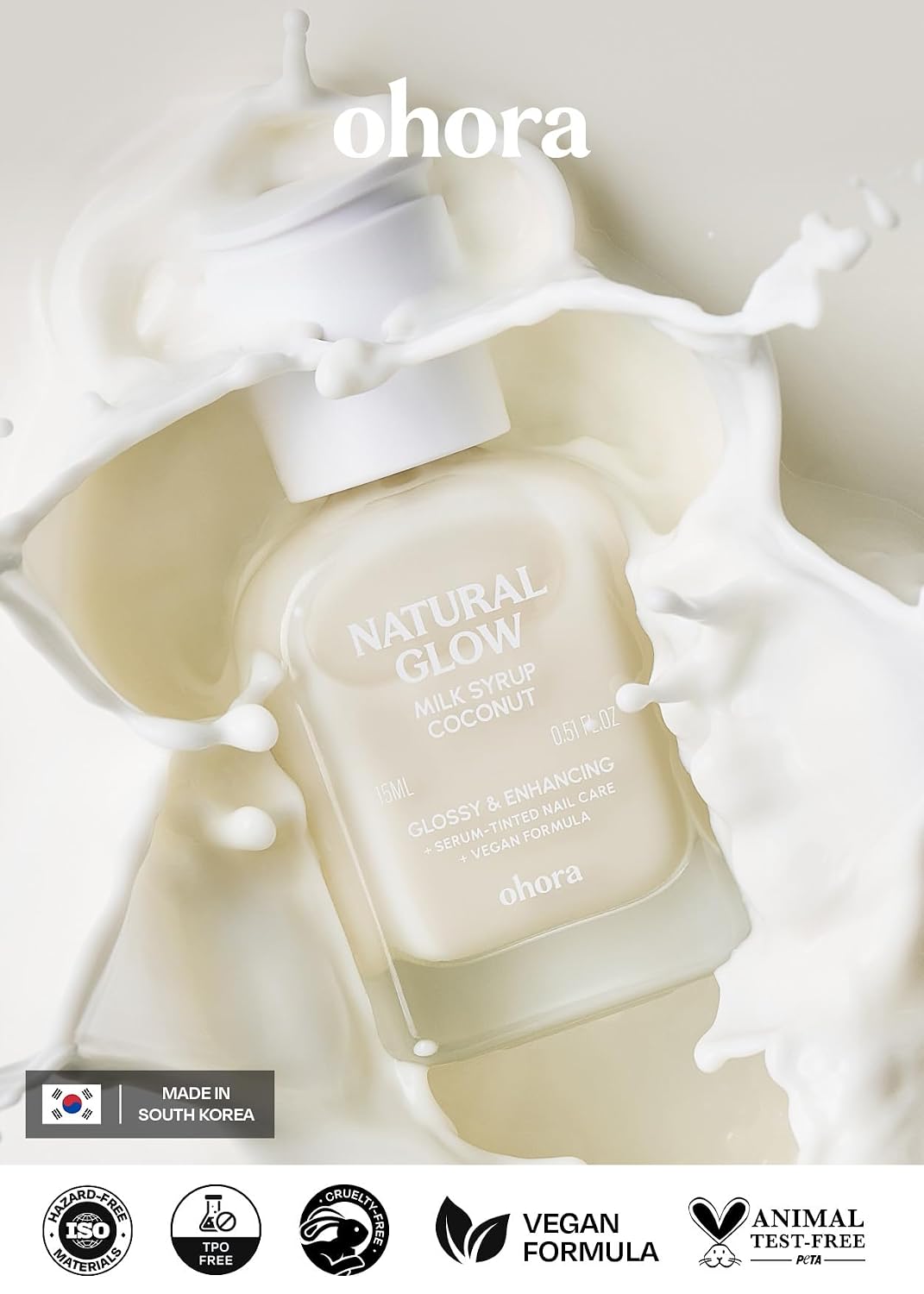 Detalle 1 de ohora Natural Glow Milk Syrup Nail Strengthener, Coconut Tint, Glossy Finish