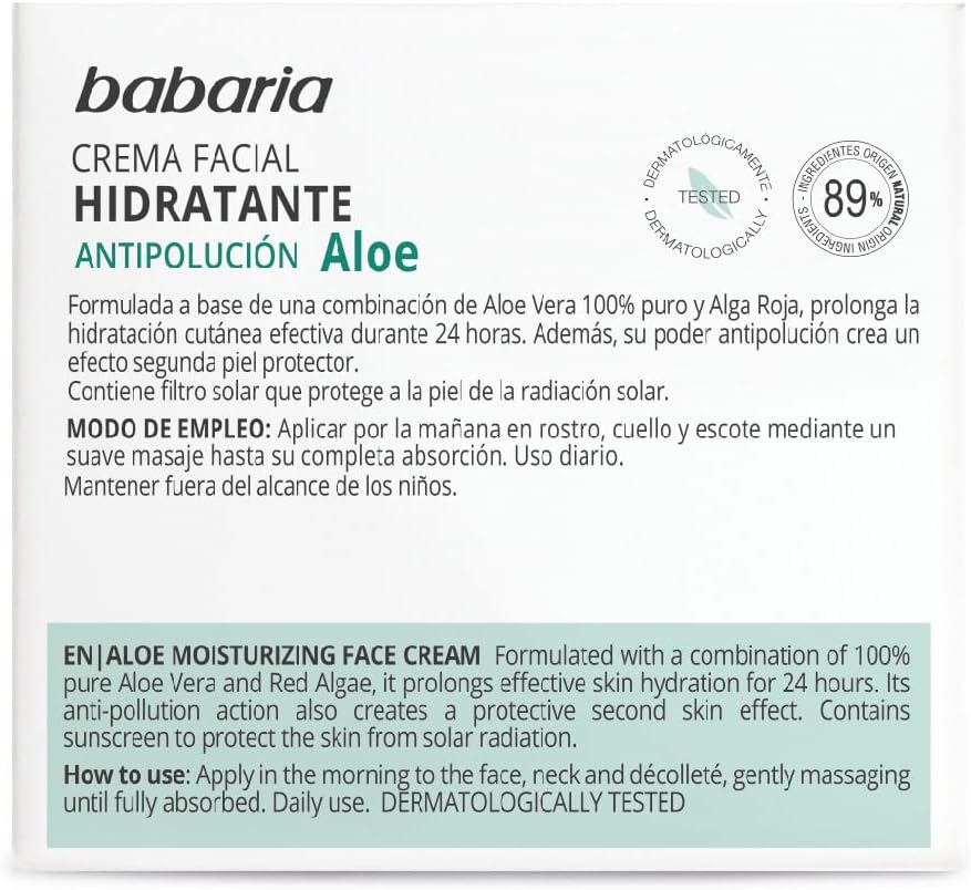 Detalle 2 de BABARIA CRÈME POUR LE VISAGE HYDRATANTE 24 50ml