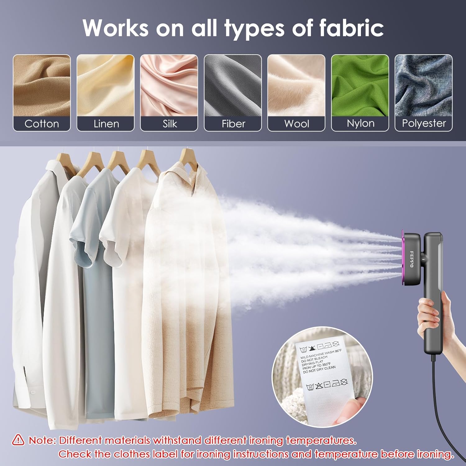 Thumbnail 5 de FEPPO Travel Steamer for Clothes: 110-240V Dual Voltage 2-in-1 Portable Steam Iron