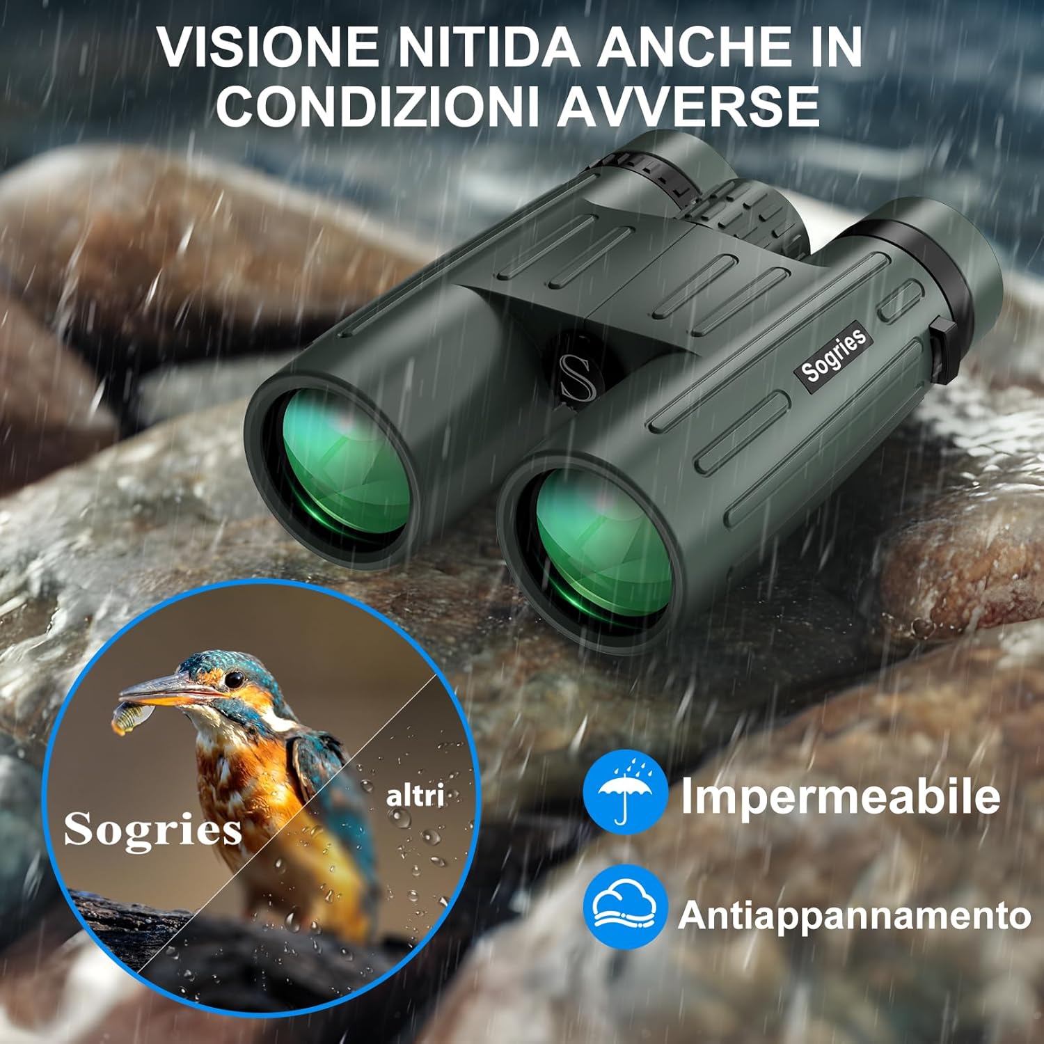 Detalle de Binocolo 14x45 per adulti con adattatore smartphone, treppiede e sistema impermeabile: occhio attento alla natura
