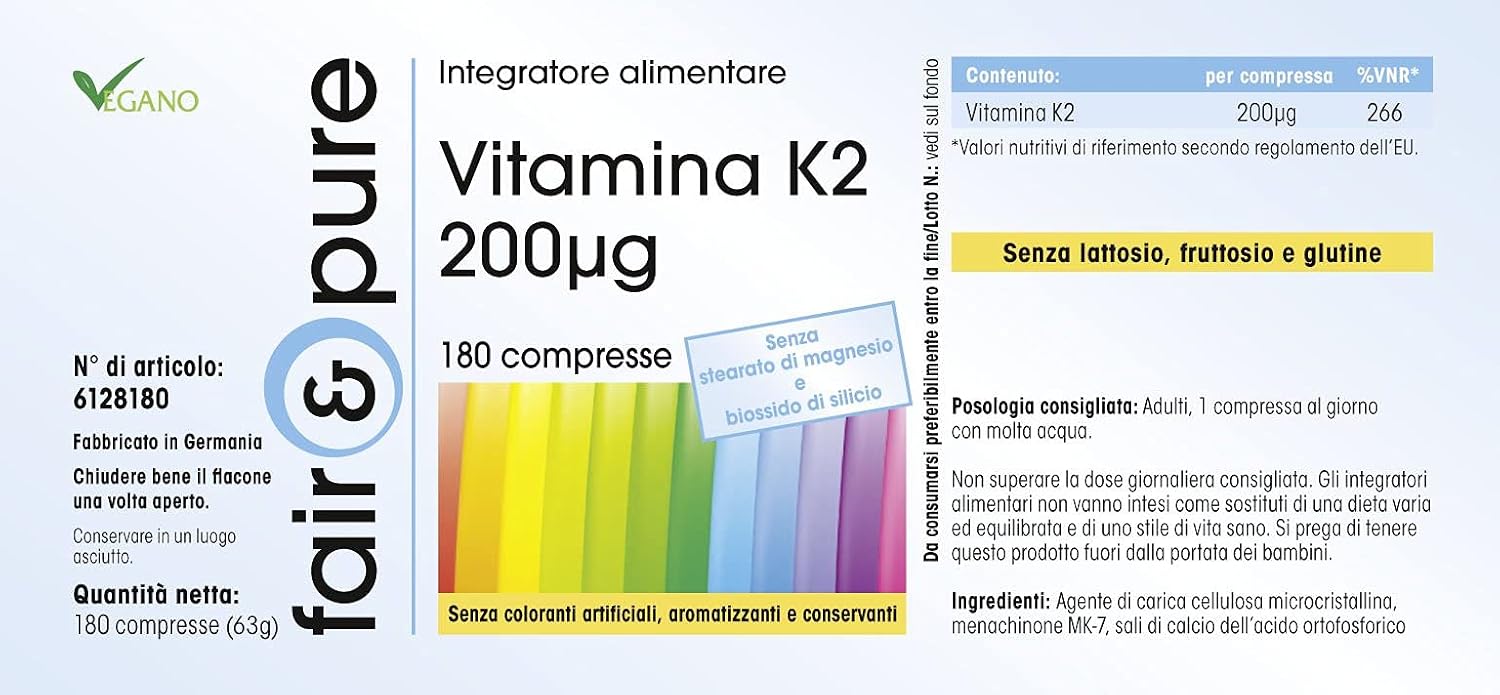 Detalle de Fair & Pure Vitamin K2 200µg MK-7 – 180 Tabletten, vegan, hergestellt in Deutschland