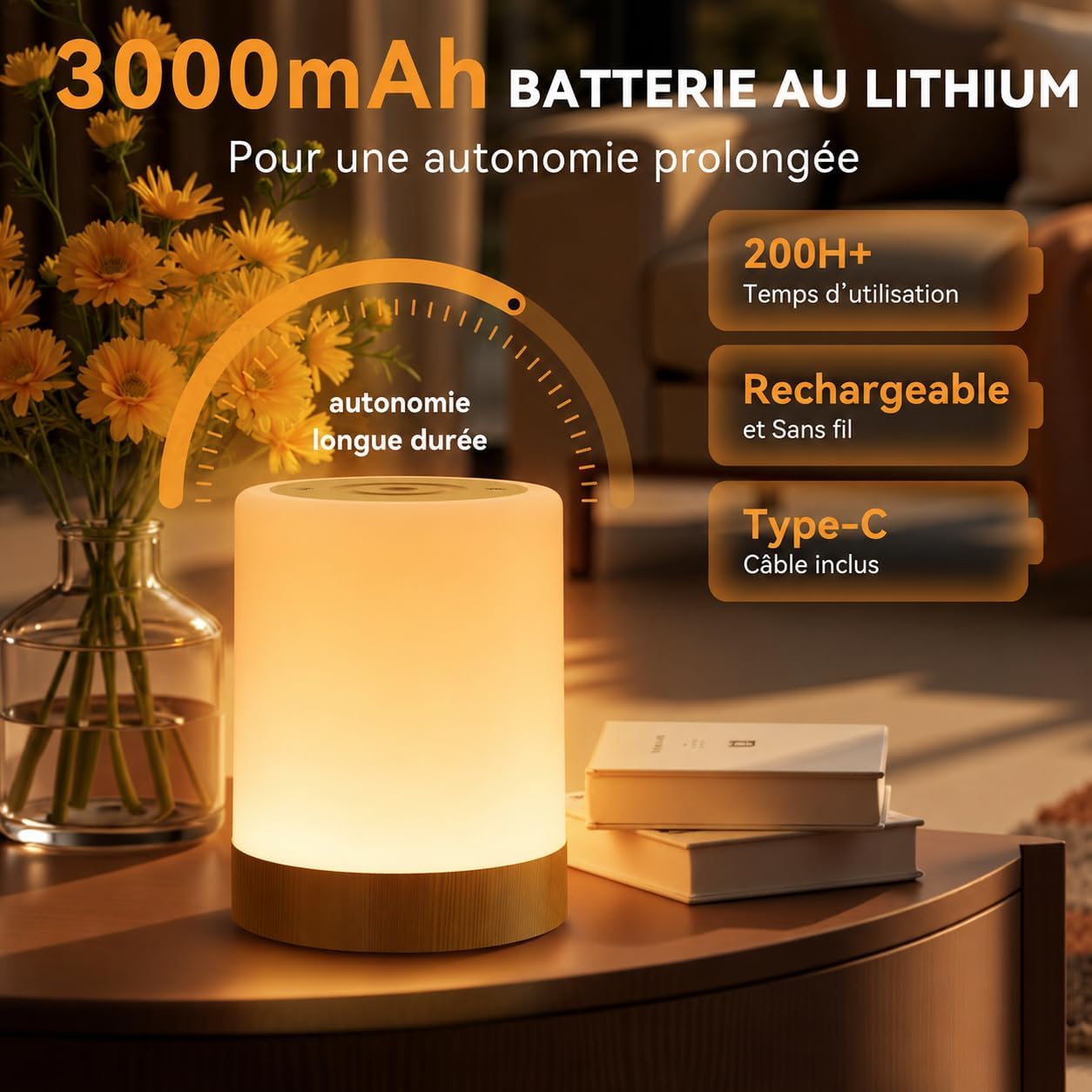 Detalle de Auxmir M2 led-bedlampje met RGB-kleuren, touchbediening en timer