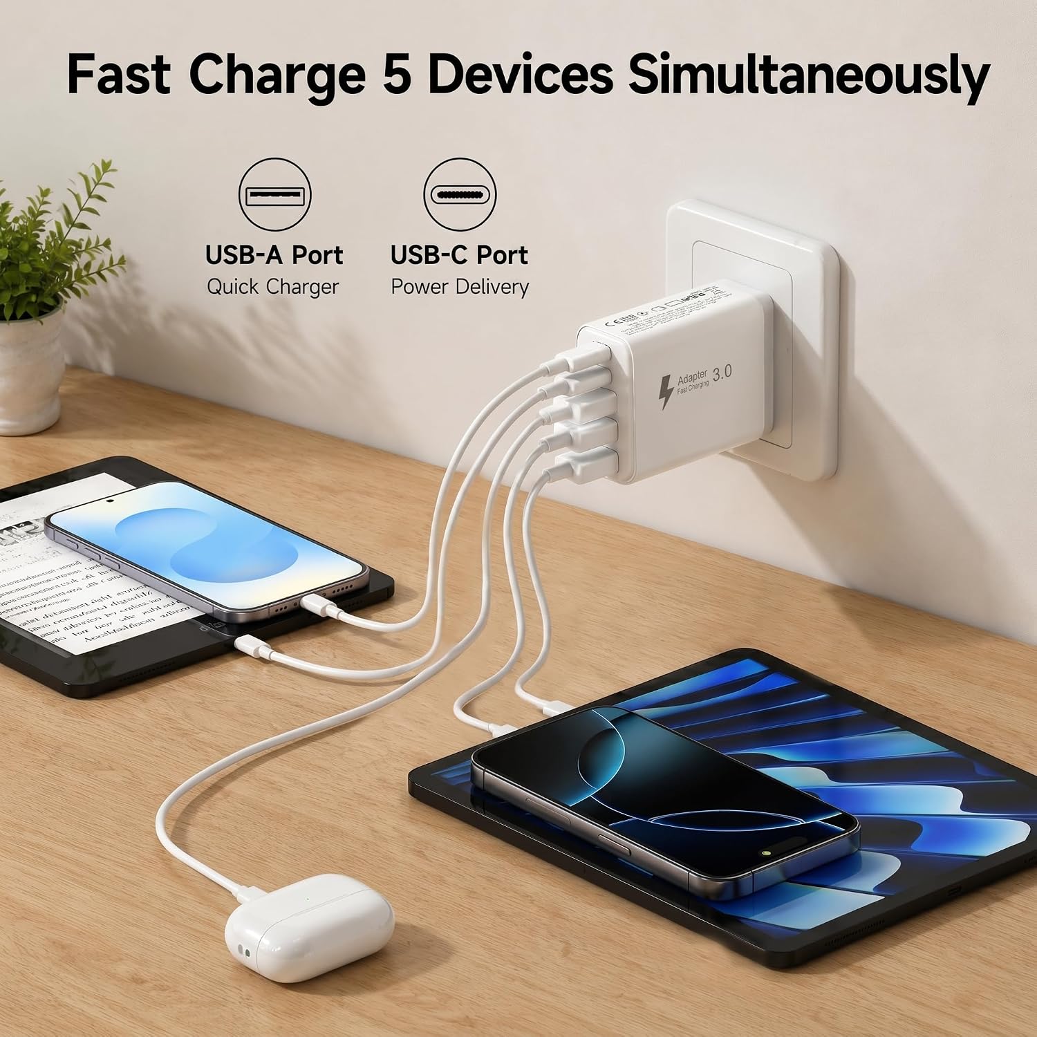 Detalle de Caricatore USB-C Rapido 50W a 5 Porte: stazione di ricarica compatta per dispositivi