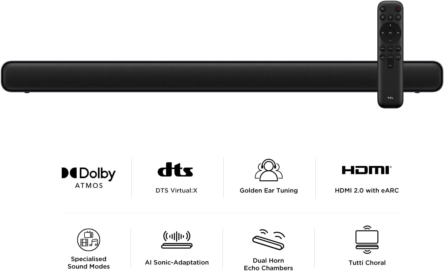 Detalle de TCL S45HE Soundbar (2.0, 100 W) mit Dolby Atmos & DTS Virtual:X, HDMI eARC und Bluetooth 5.2