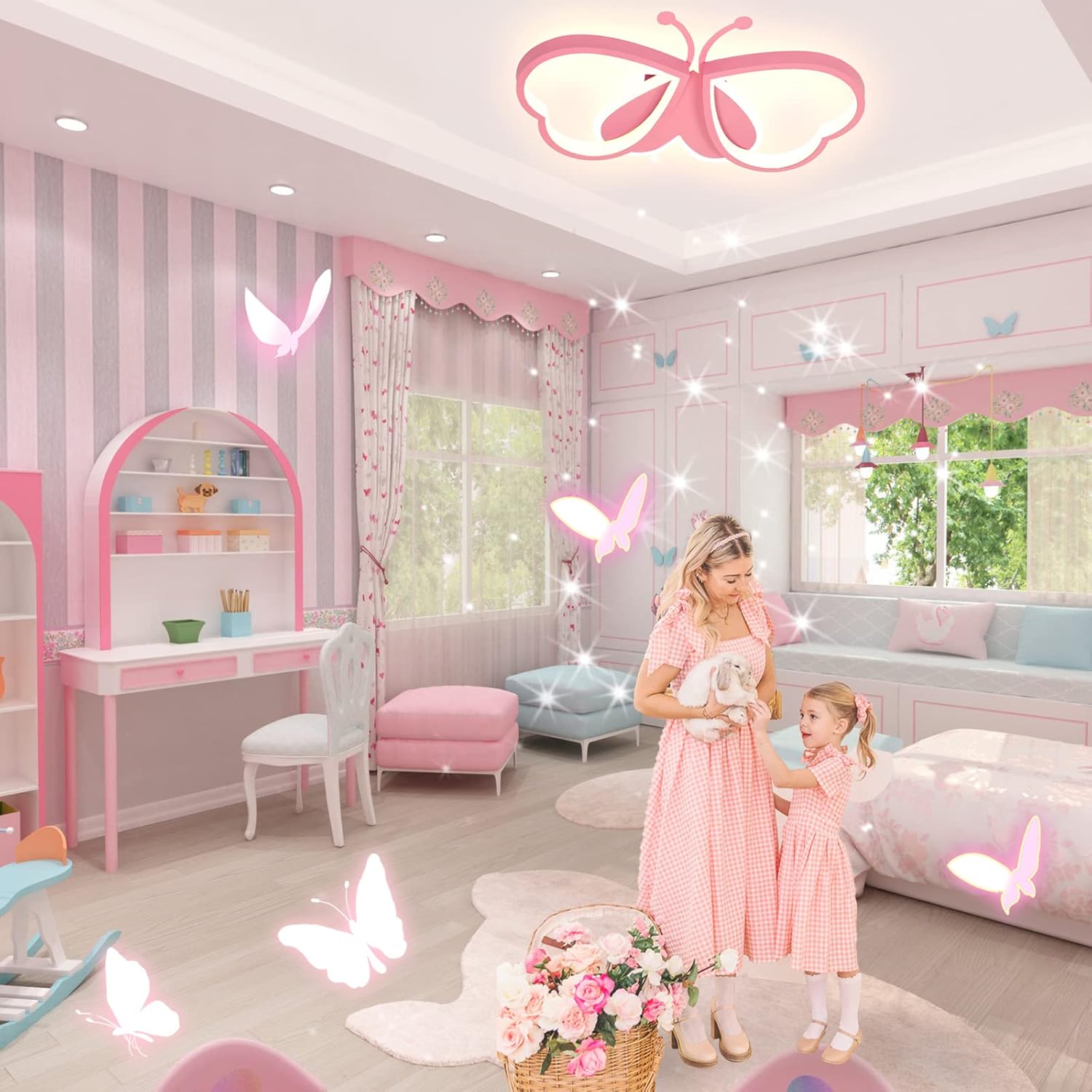 Thumbnail 1 de LUOLONG Lampada da Soffitto LED Dimmerabile a Farfalla in Rosa per Cameretta