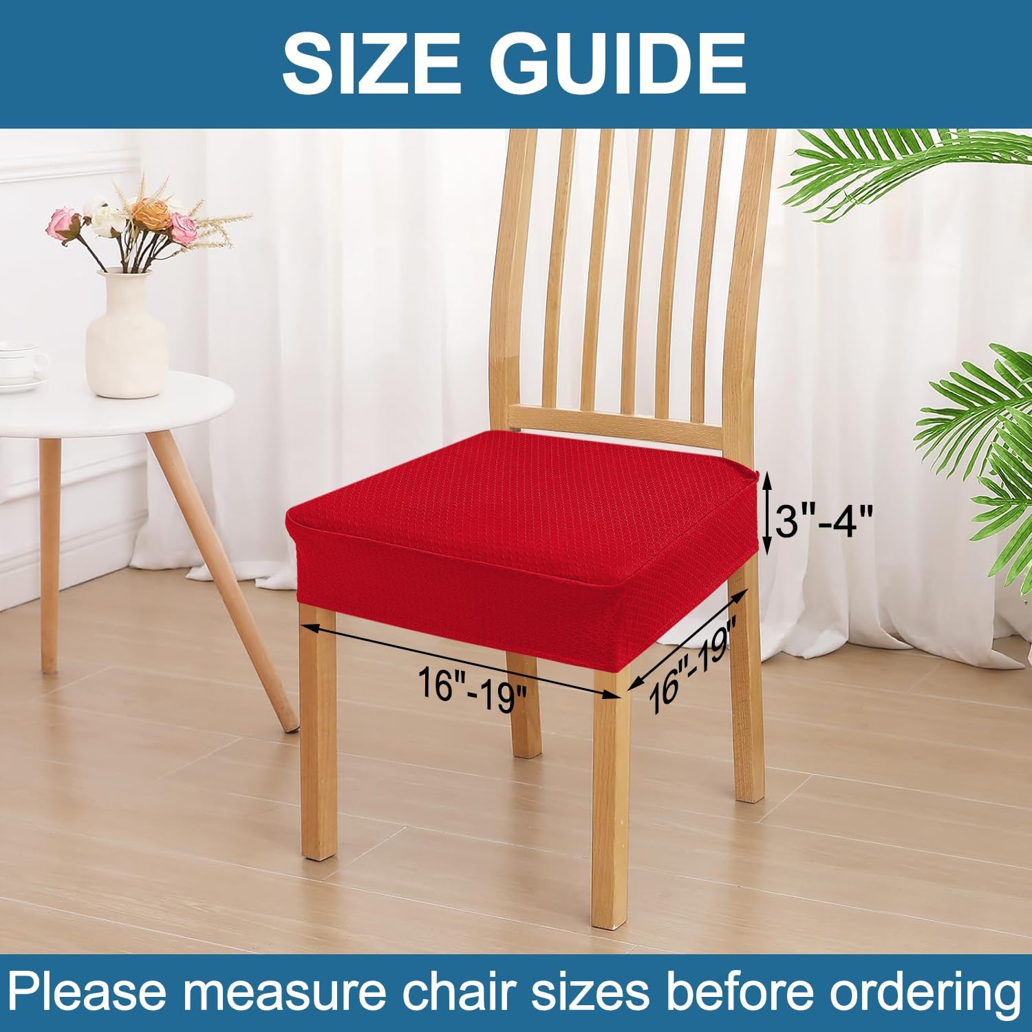Detalle de Smiry YZDT010FS Waterproof Dining Chair Seat Covers, Set of 4, Red Jacquard