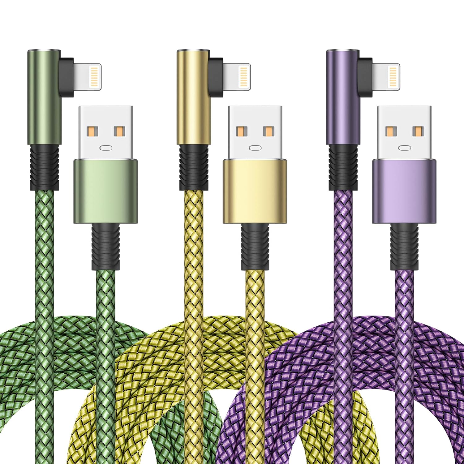 Detalle de Yosou Lightning Ladekabel (90°) mit MFi-Zertifizierung – 3er Set, je 2 m
