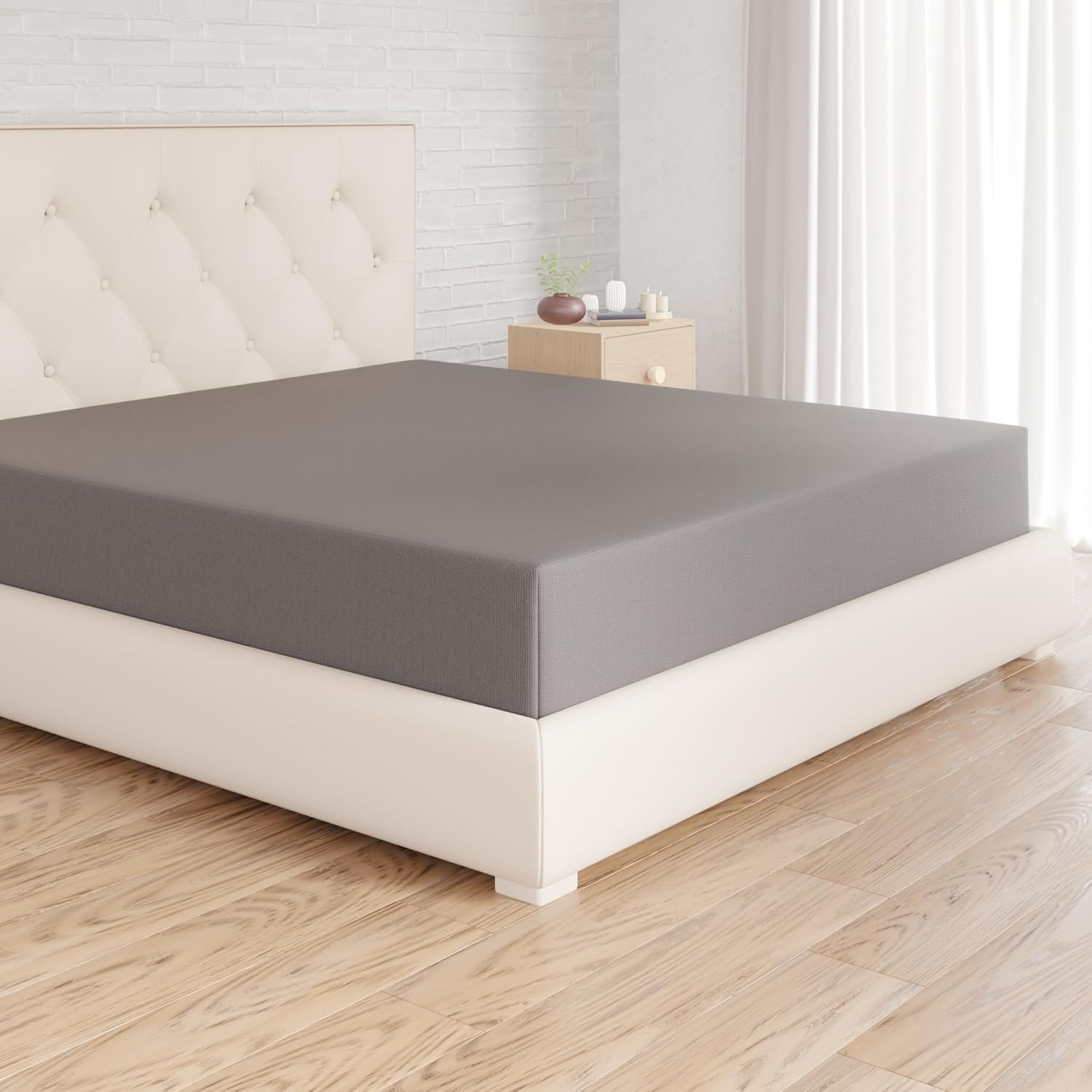 Detalle de Amazon Basics Jersey Spannbettlaken 180 x 200 cm, dunkelgrau – 100% Baumwolle
