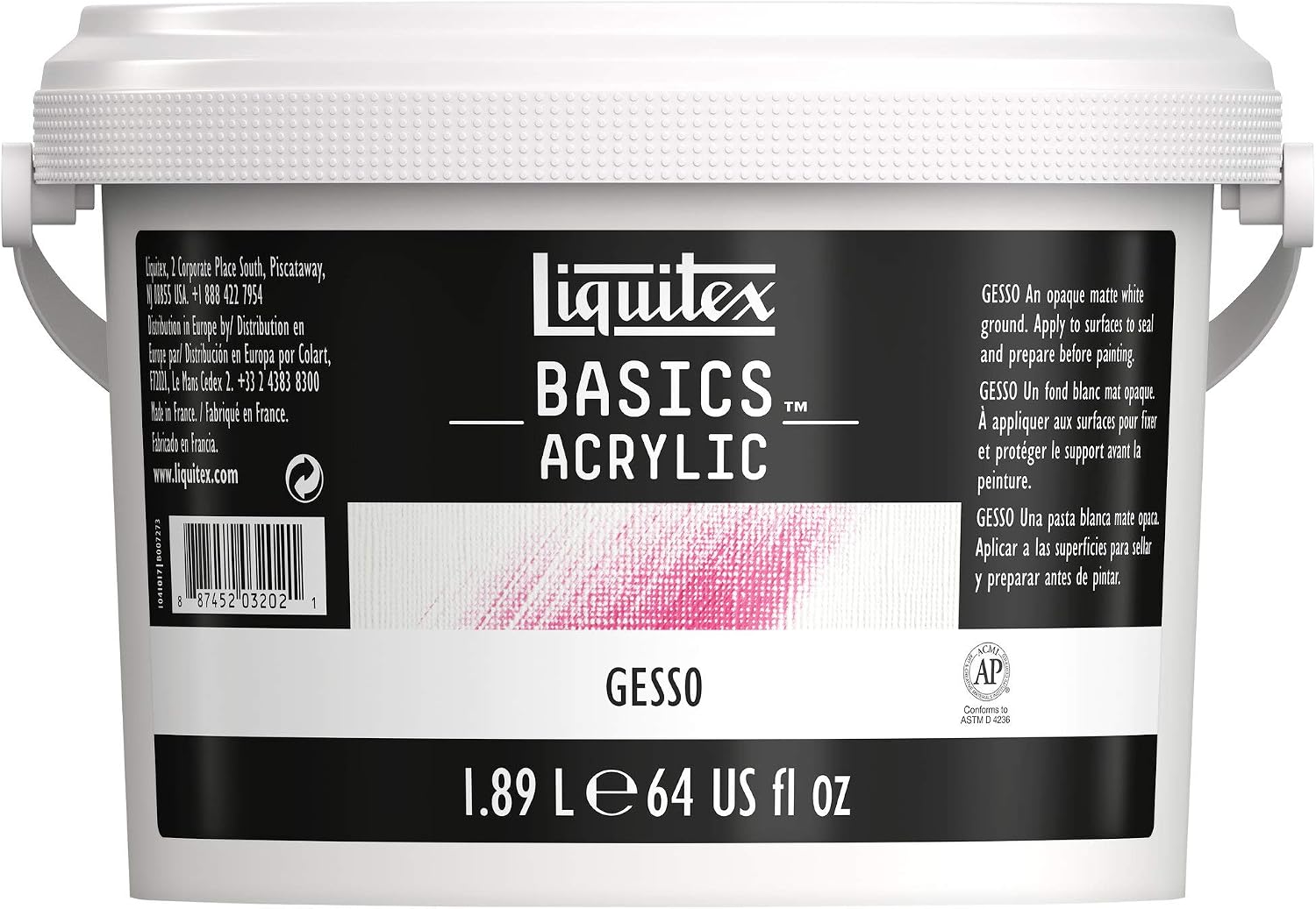 Detalle de Liquitex 8870294 gesso, matt vit akrylgrund för flera underlag, 1,89 l