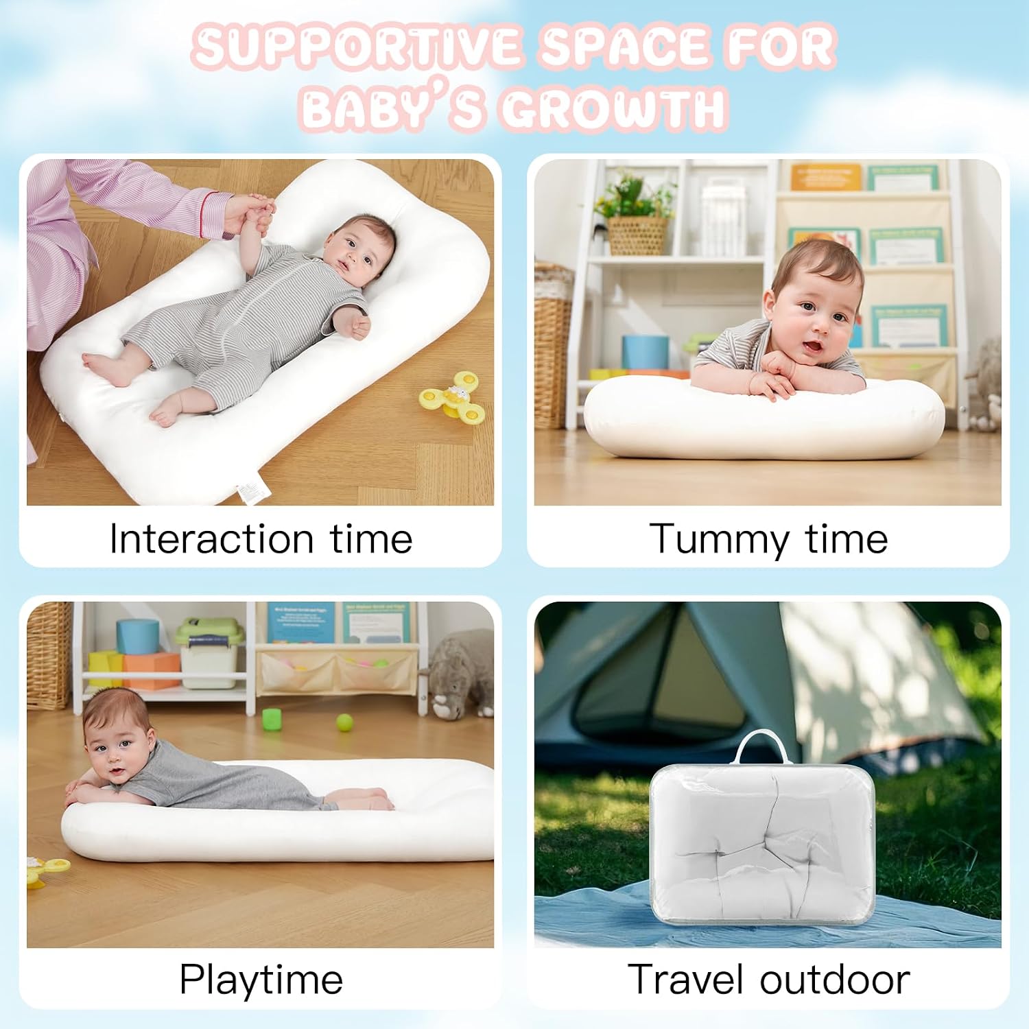 Detalle 2 de PGONEEE Baby Lounger for Infants, Organic Cotton, Breathable, White
