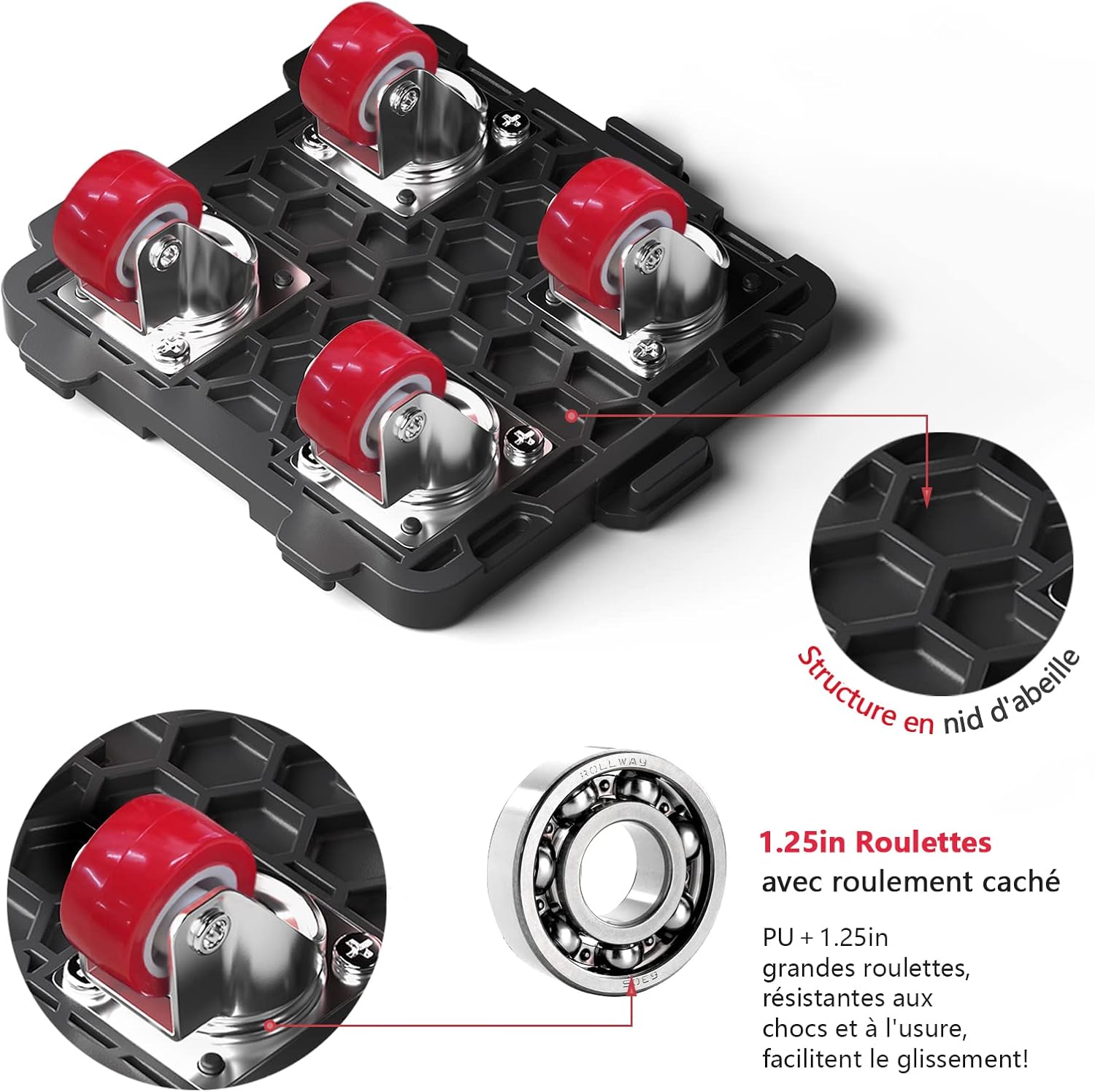 Thumbnail 2 de Kit ONEON Deplace meuble lourd avec levier extensible, rouleaux mobiles 360° et crics (charge jusqu’à 300 kg)