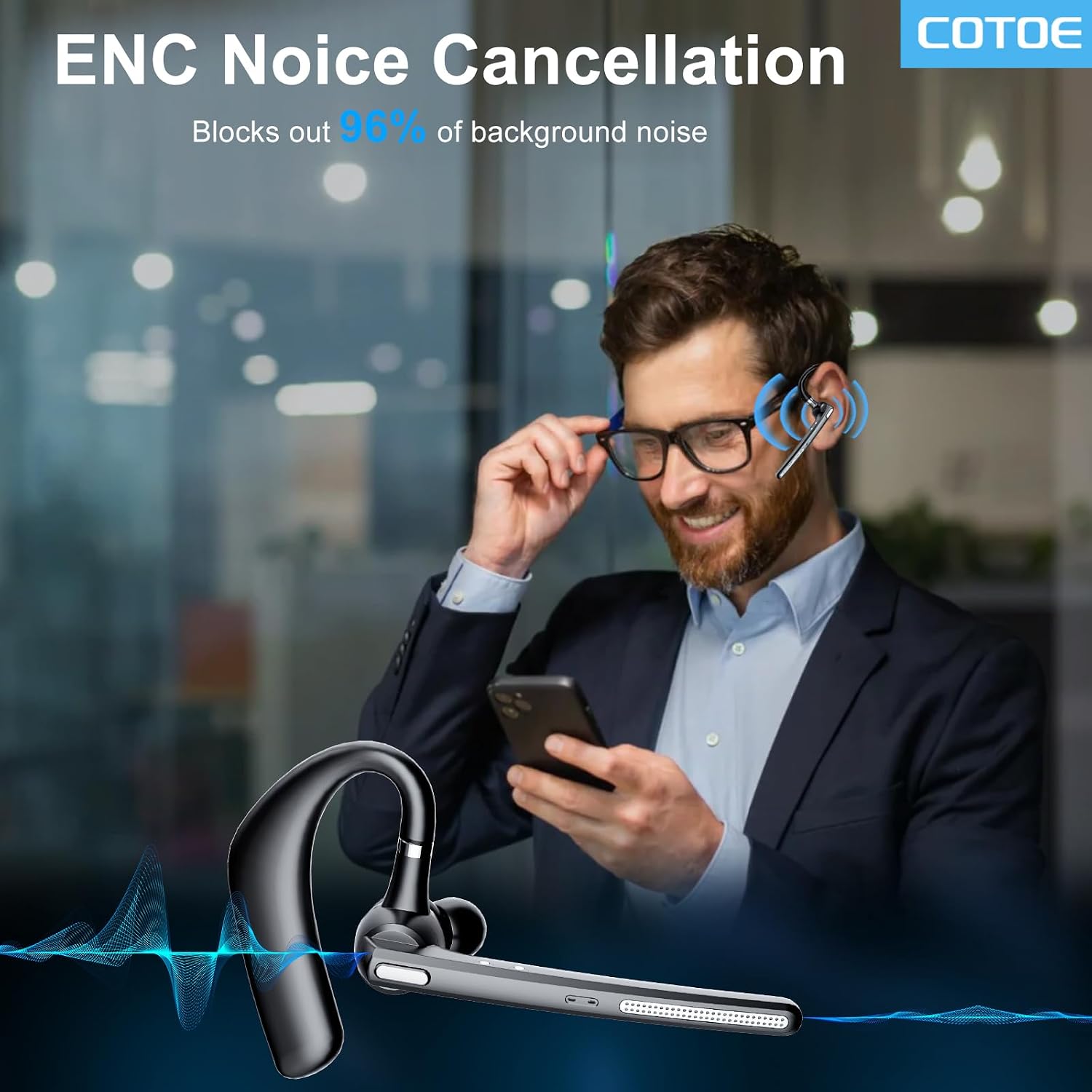Detalle de COTOE G7 Bluetooth Headset with Noise-Cancelling Mic and Charging Case