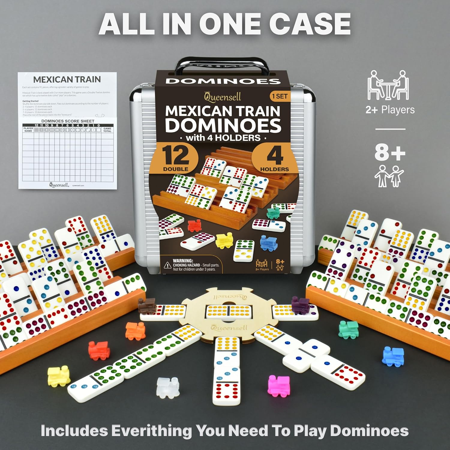 Thumbnail 6 de Mexican Train Dominoes Set with 4 Holders (Double 12) for Family Game Night